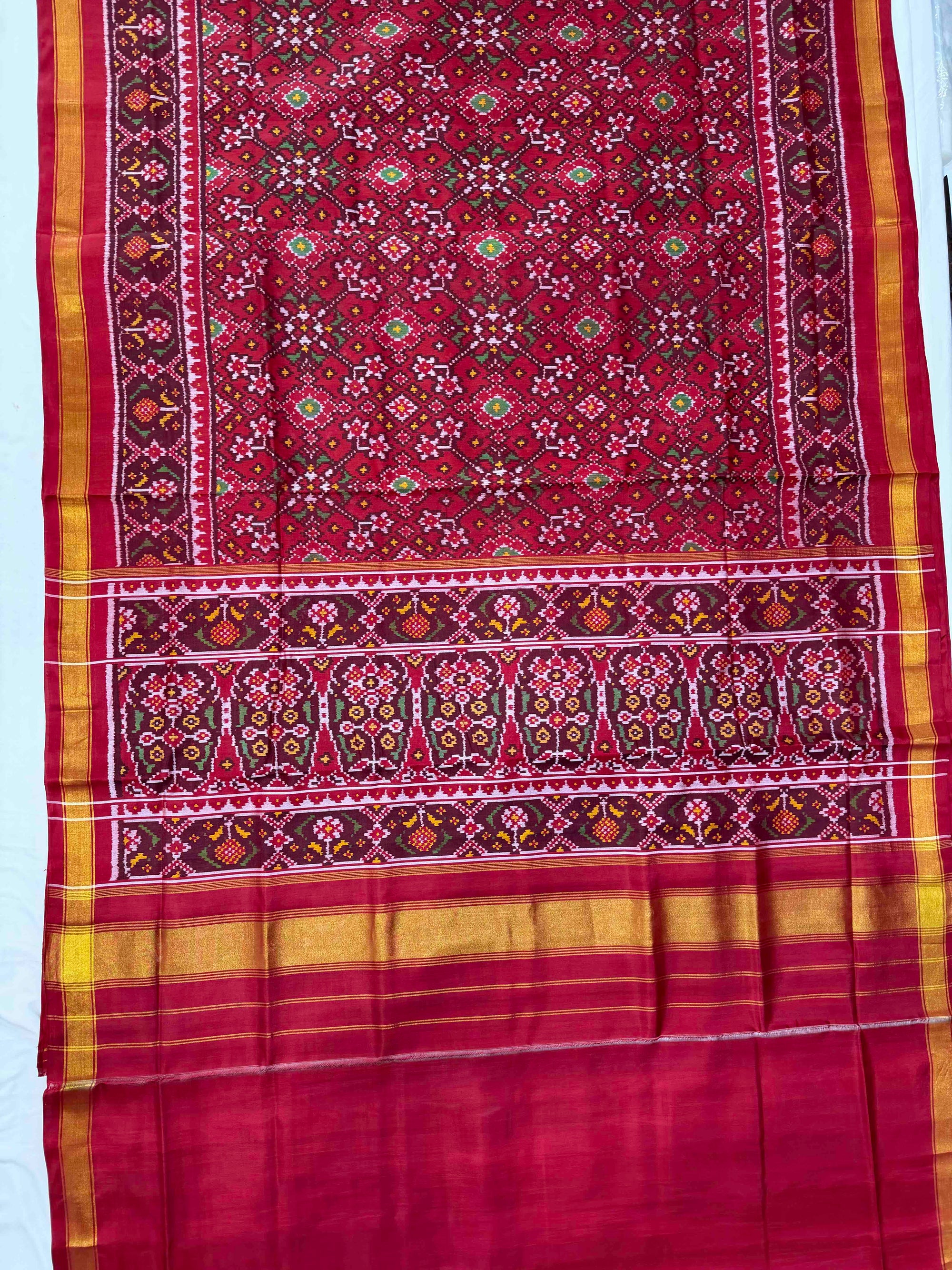 Red Navratan Hand Woven Rajkot Patola Silk Saree