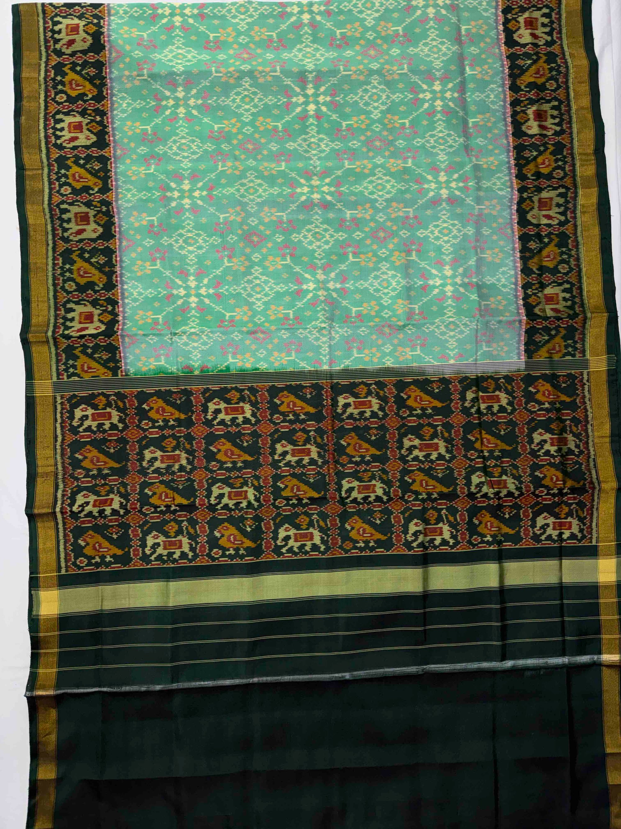 Light Green With Dark Green Hand Woven Rajkot Patola Silk Saree
