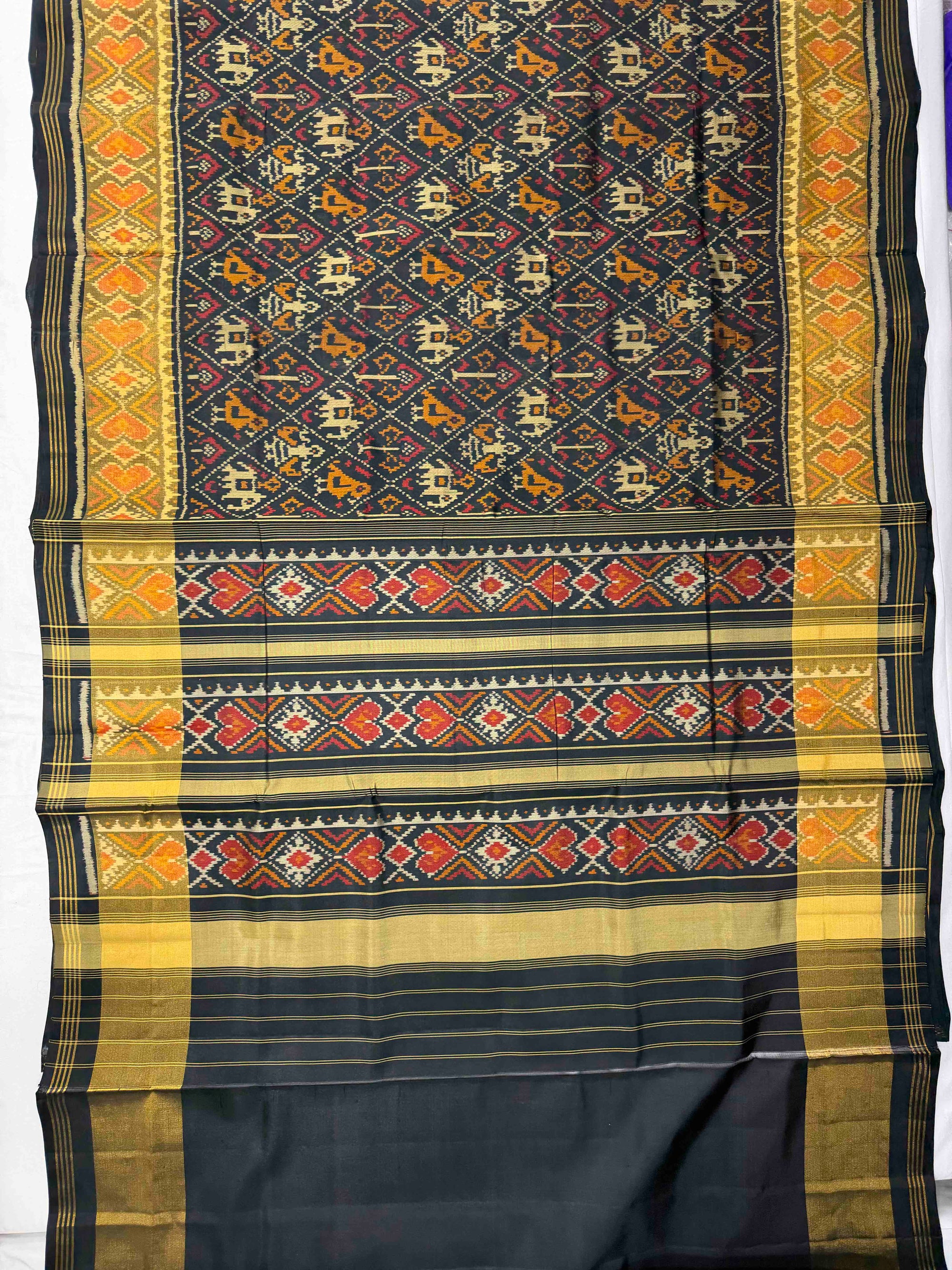 Full Black Narikunj Hand Woven Rajkot Patola Silk Saree