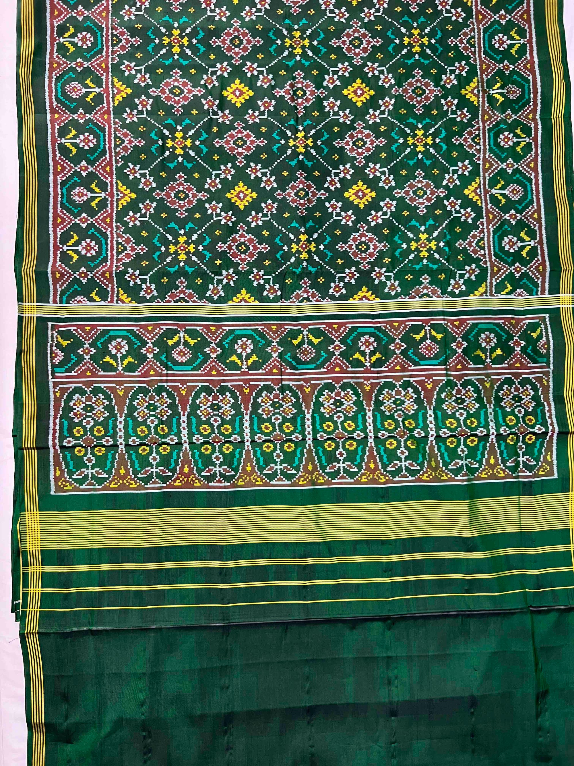 Full Green Navratan Hand Woven Rajkot Ikat Patola Silk Saree