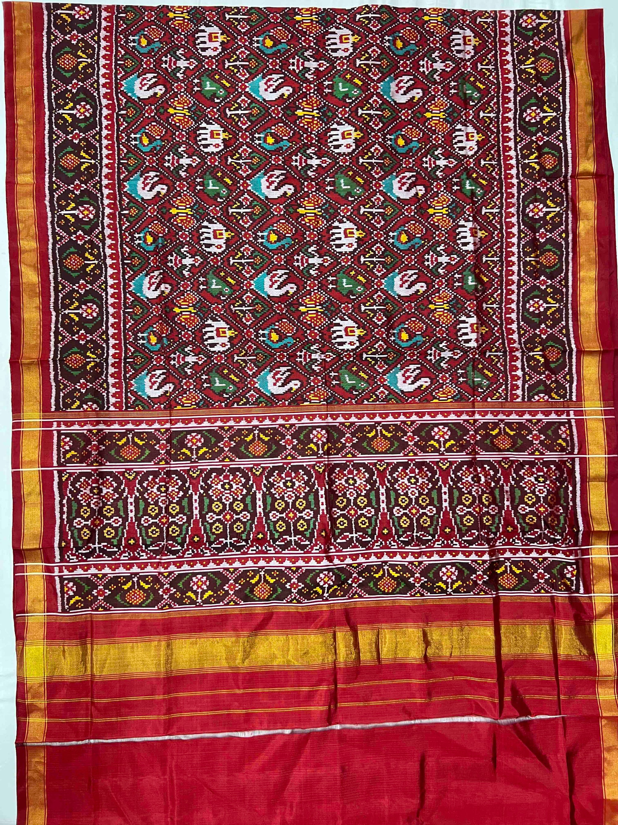 Full Red Narikunj Hand Woven Rajkot Patola Silk Saree