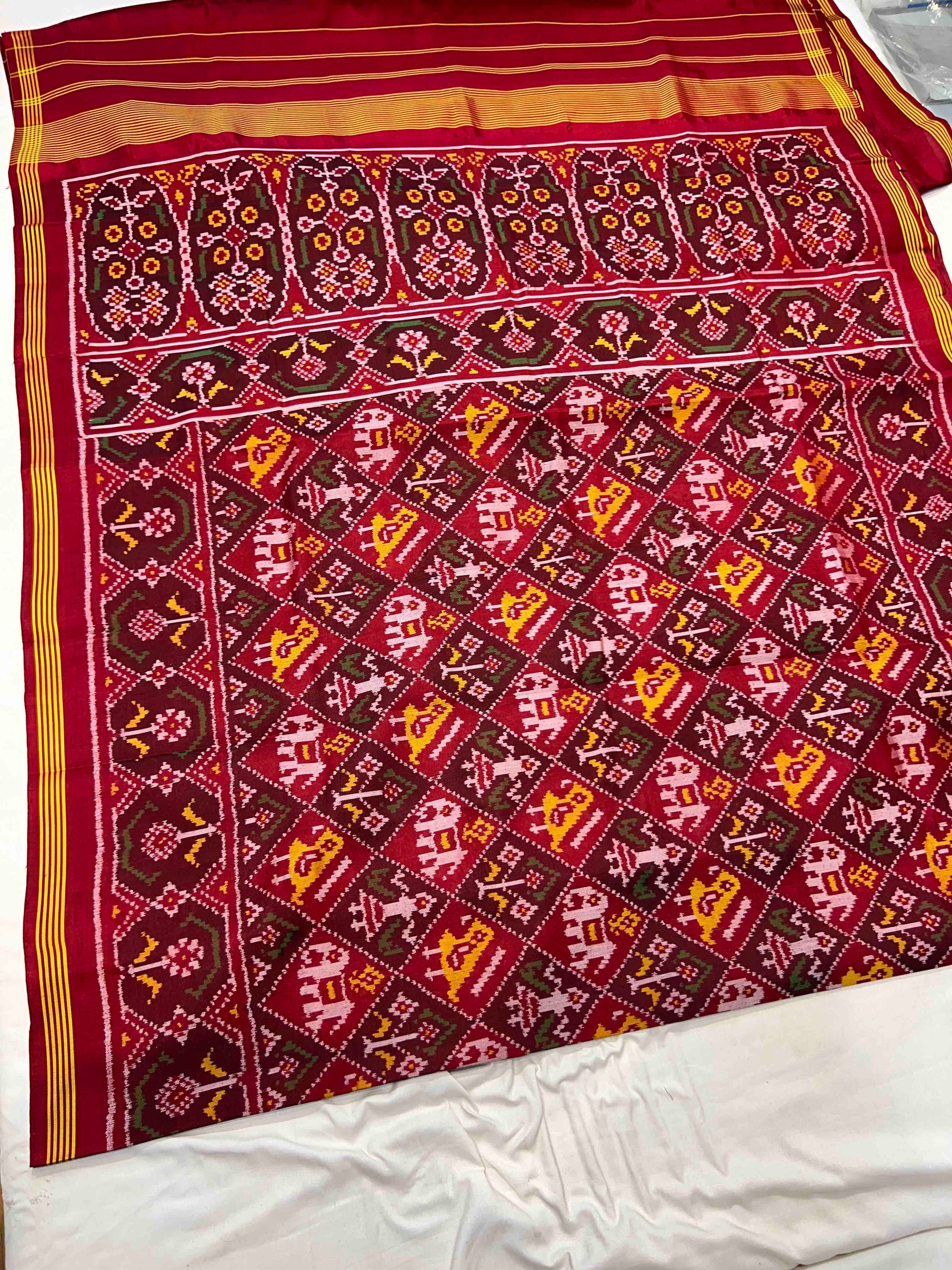 Red & Maroon Narikunj Design Rajkot Ikat Patola Silk Saree
