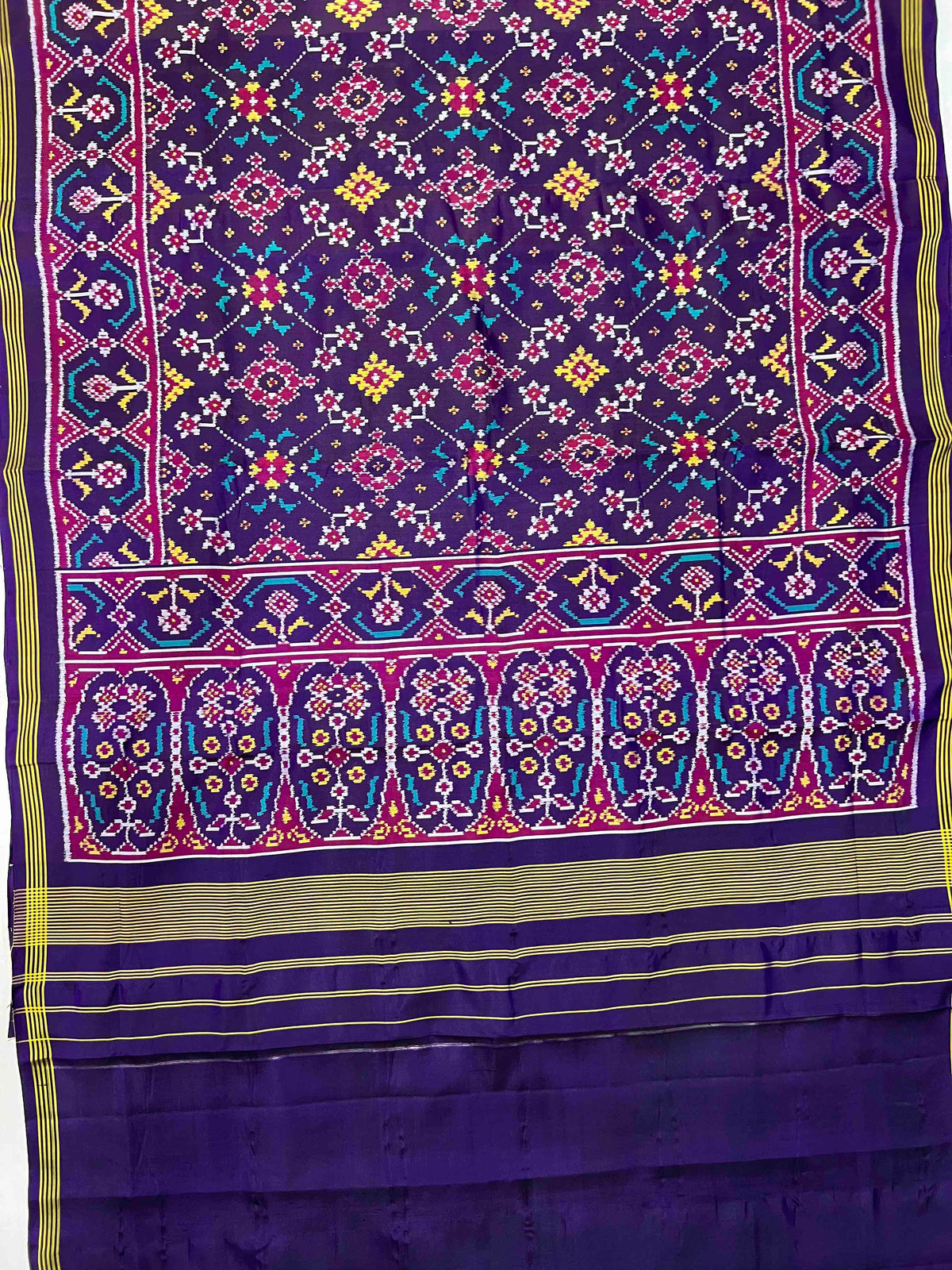 Dark Purple Navratan Design Hand Woven Rajkot Ikat Patola Silk Saree