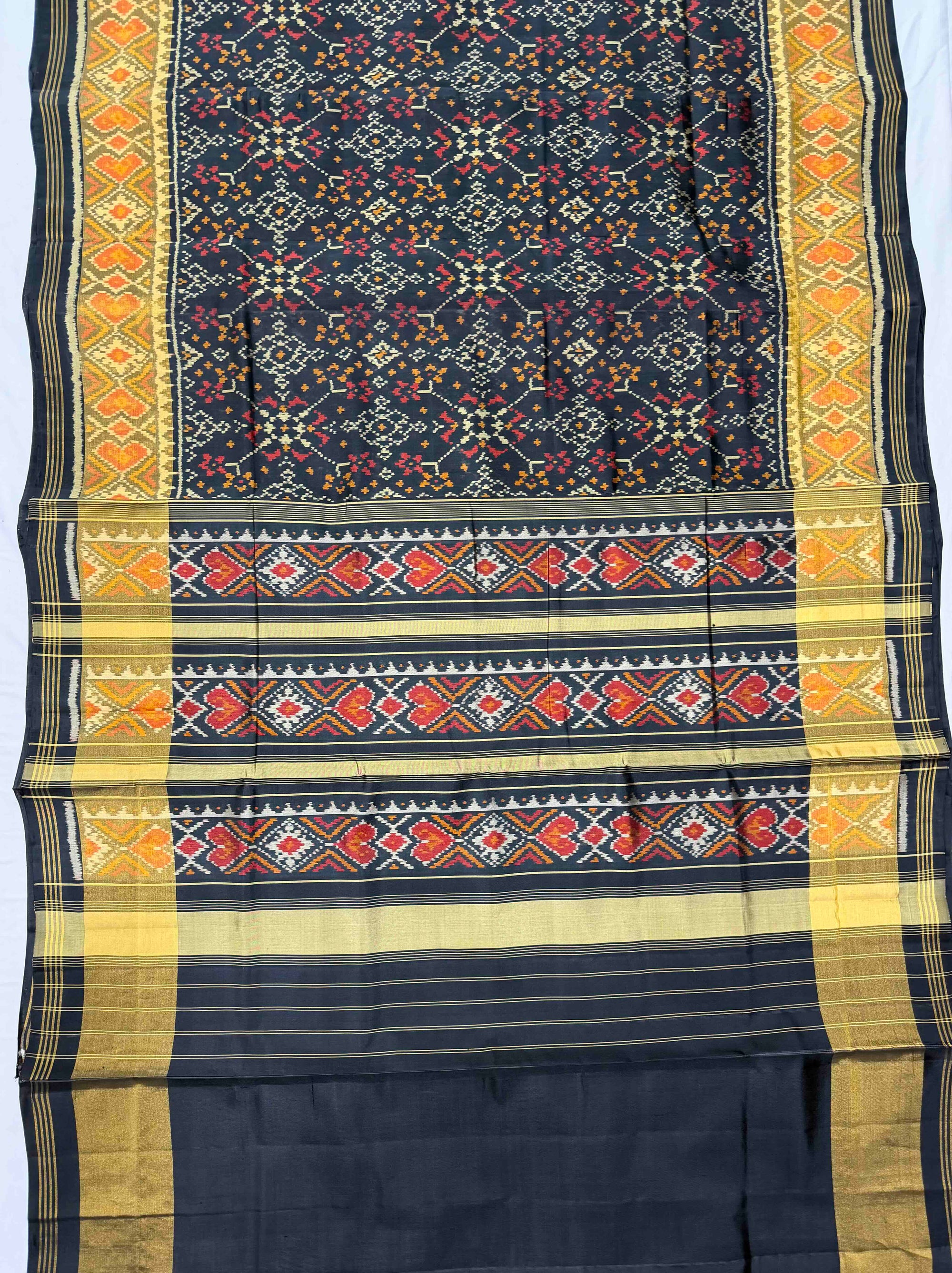 Full Black Navratan Design Hand Woven Rajkot Patola Silk Saree