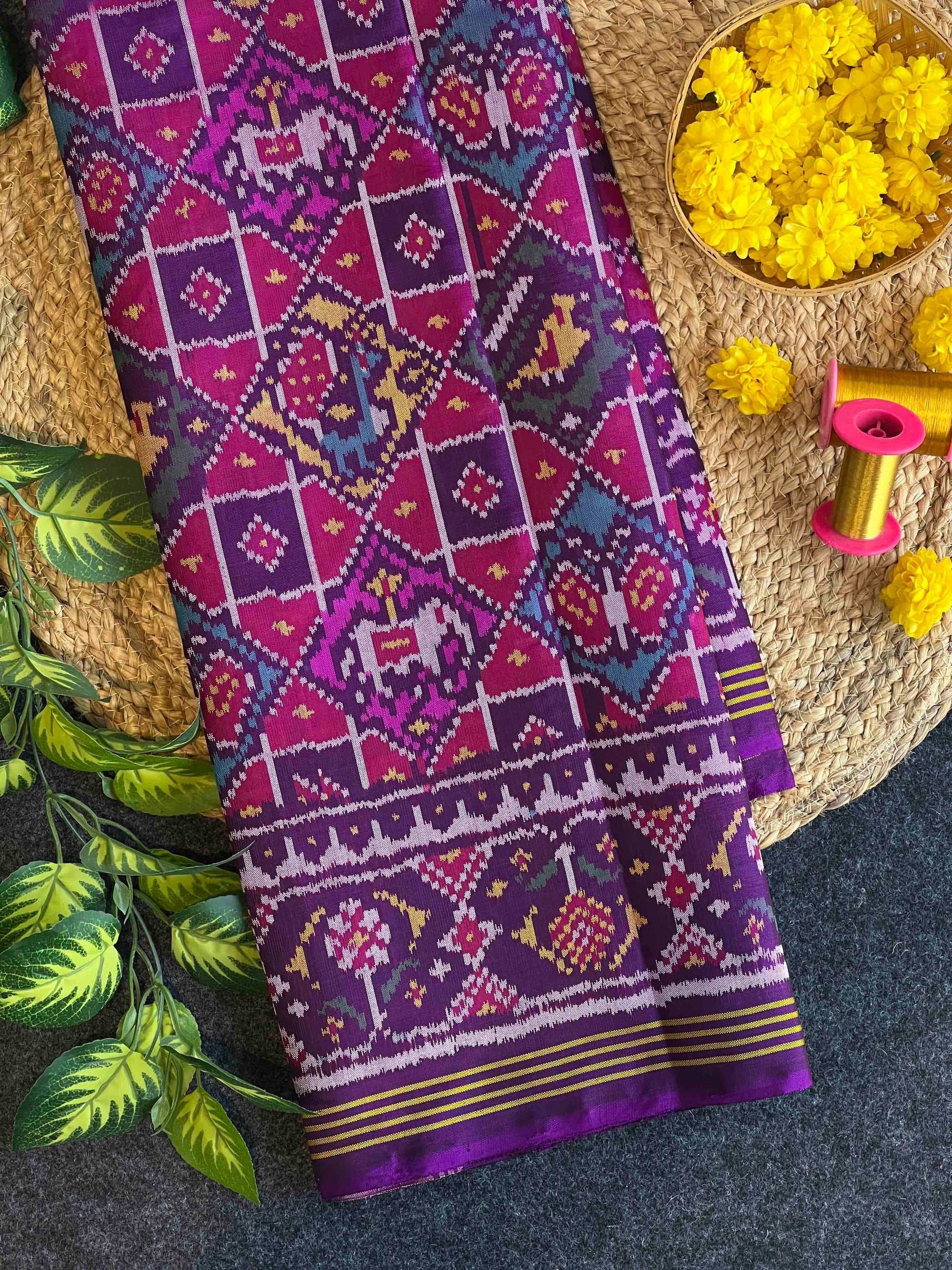 Purple Small Motifs Design Rajkot Ikat Patola Silk Saree