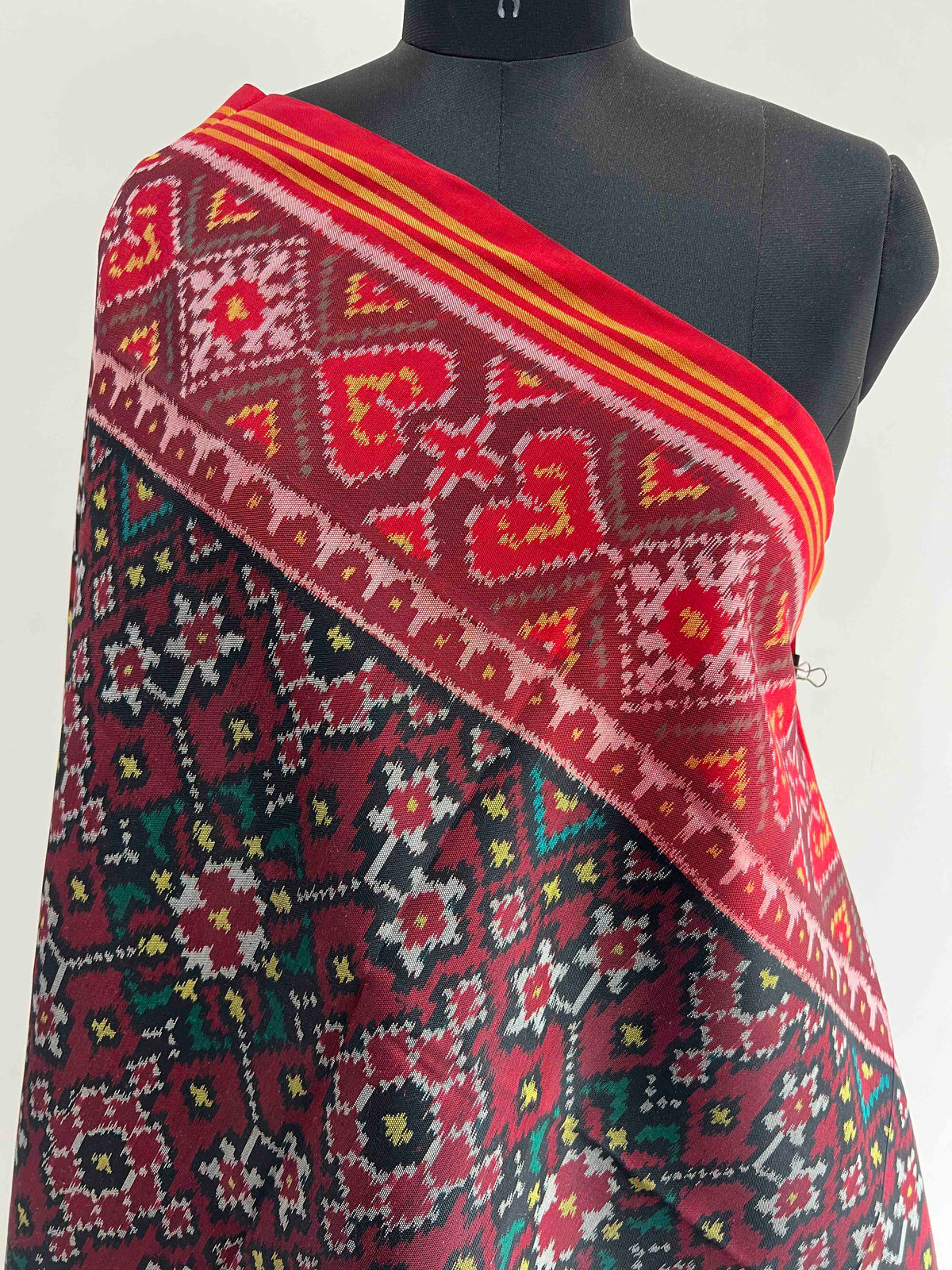 Maroon Red Navratan Design Hand Woven Rajkot ikat Patola Dupatta