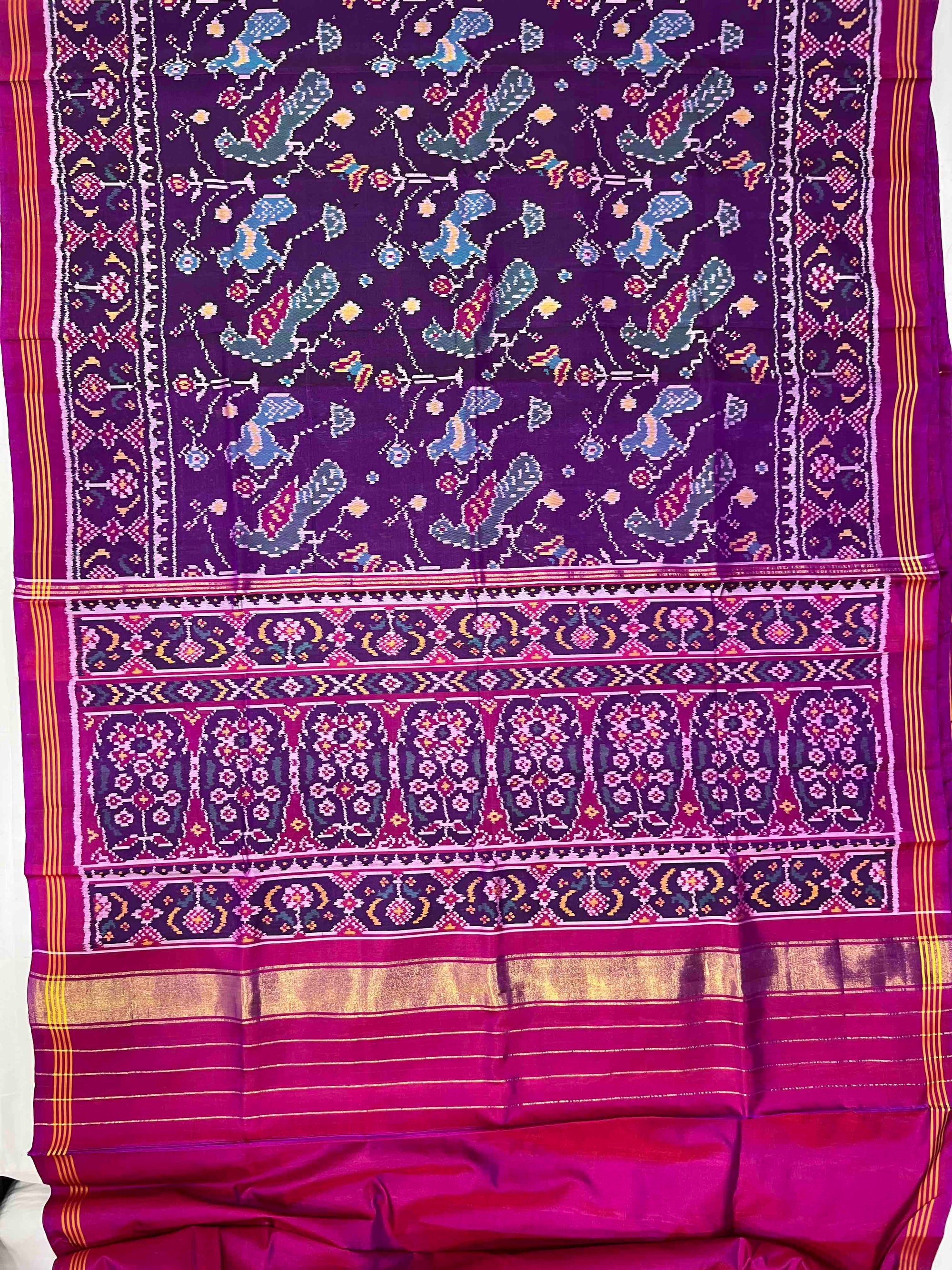 Full Purple Fancy Design Hand Woven Rajkot Ikat Patola Silk Saree