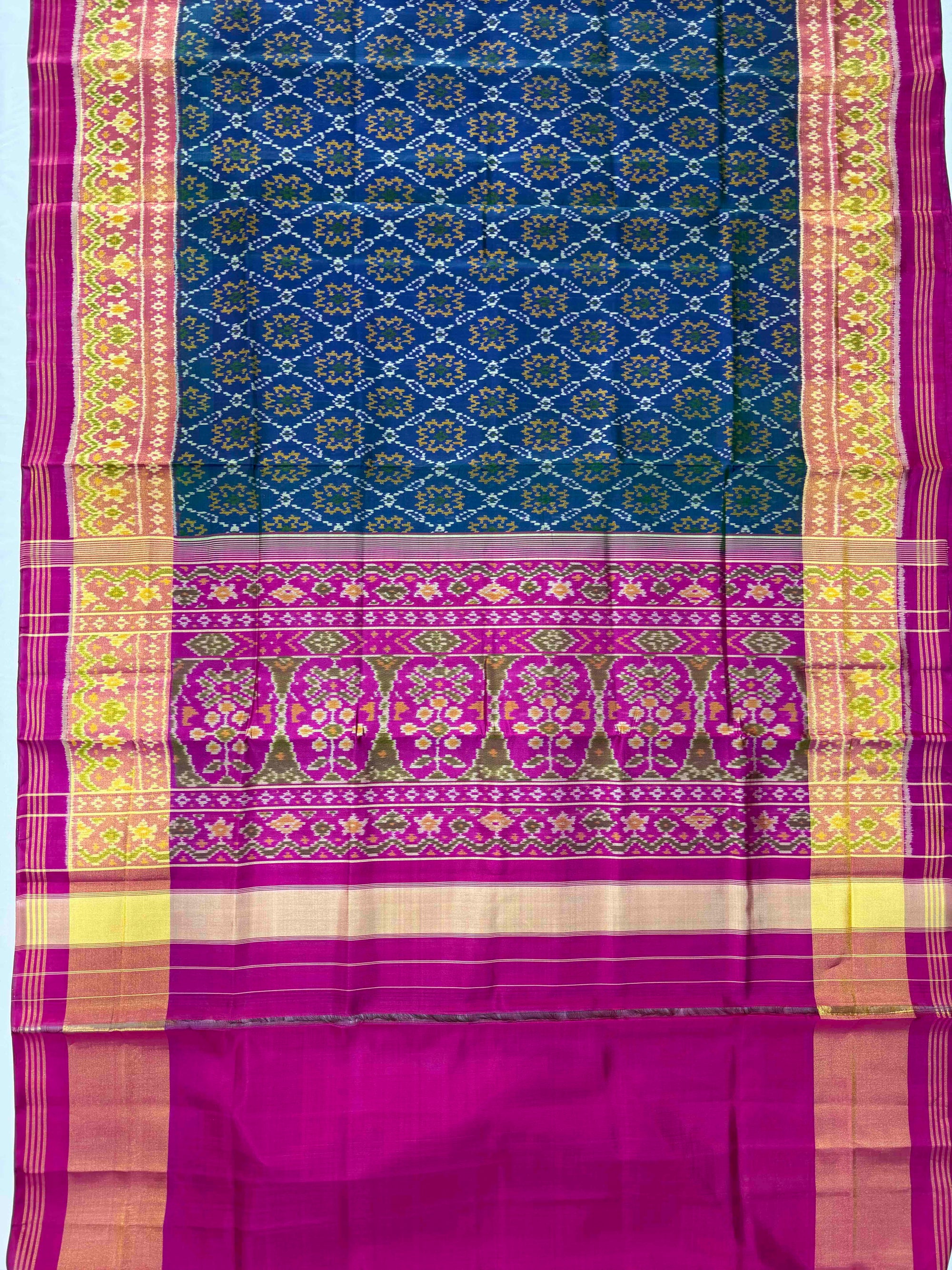 Sea Green & Pink Hand Woven Rajkot Patola Silk Saree