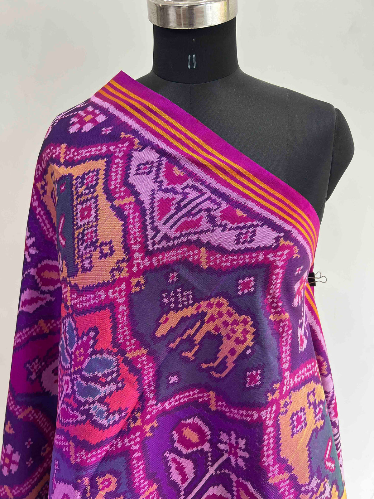 Multi With Pink Purple Big Motifs Hand Woven Rajkot ikat Patola Dupatta