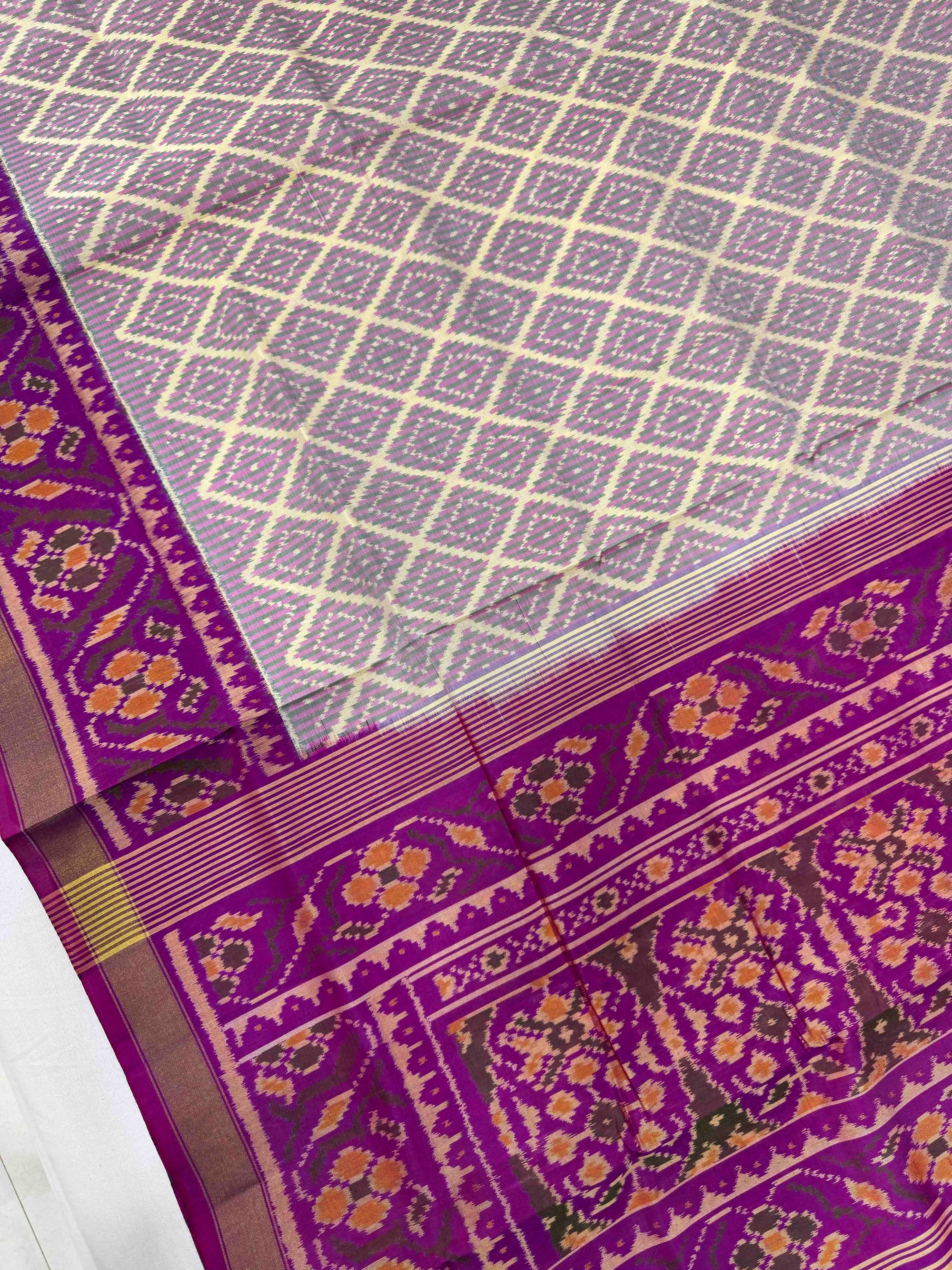 Baby Pink With Purple Hand Woven Rajkot Patola Silk Saree