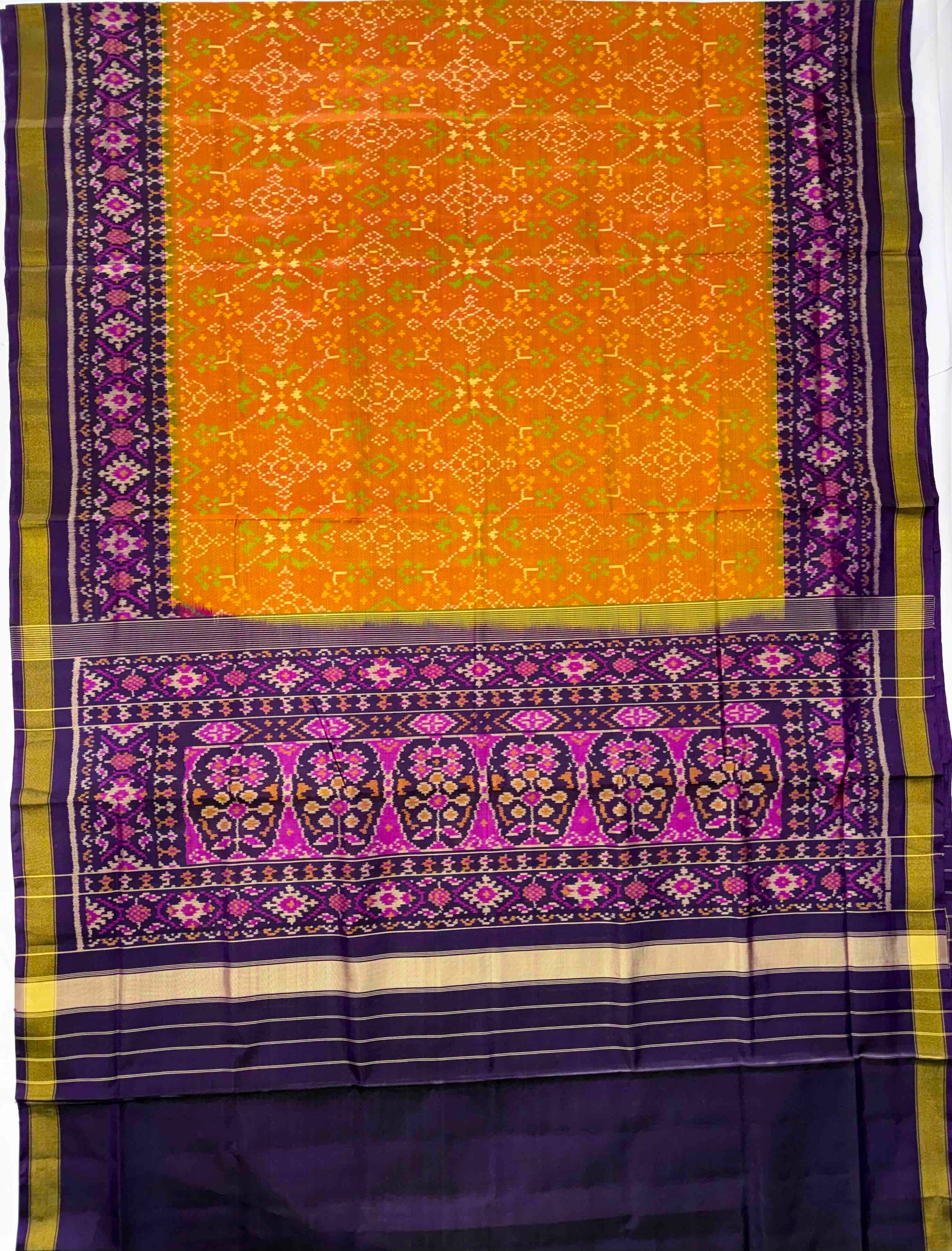 Yellow & Magenta Navratan Design Hand Woven Rajkot Patola Silk Saree