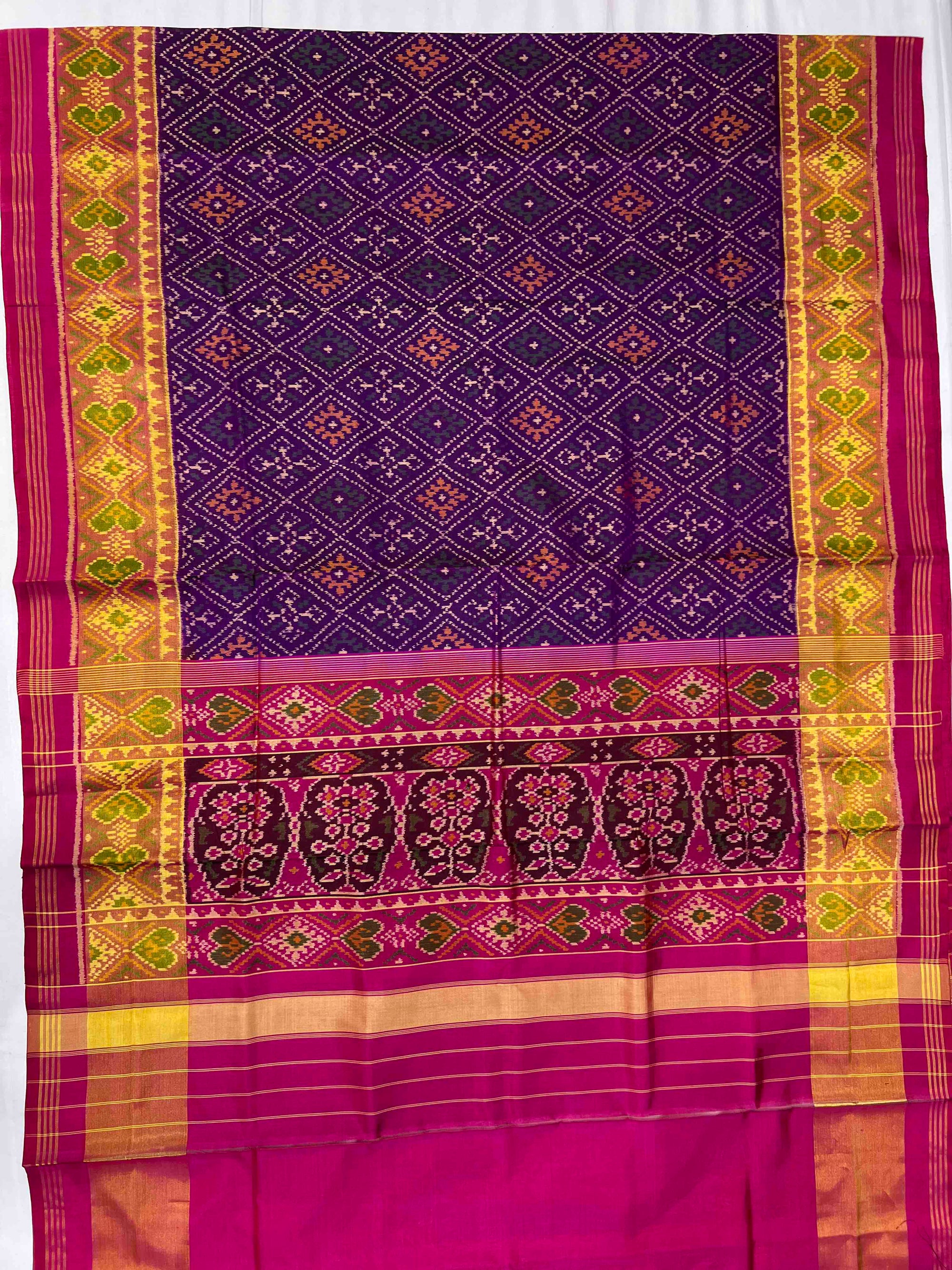 Purple & Pink Paanchanda Hand Woven Rajkot Patola Silk Saree