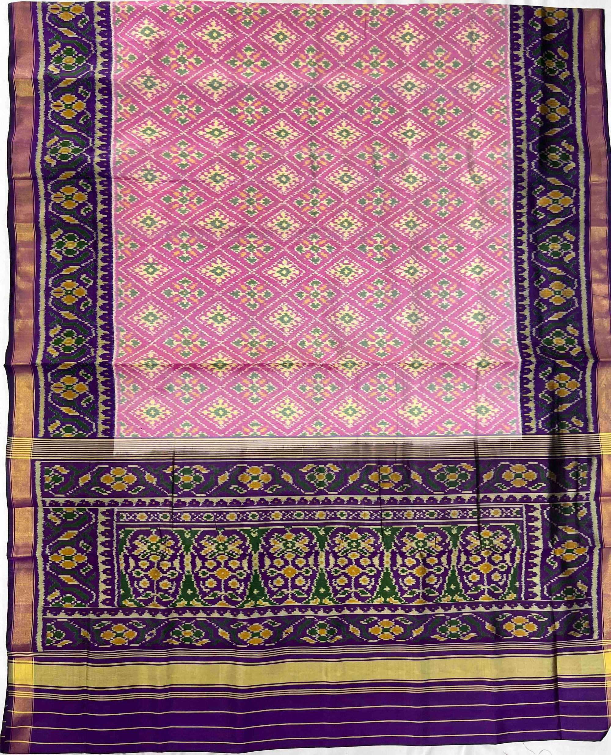 Light Pink With Dark Purple Paanchanda Hand Woven Rajkot Patola Silk Saree