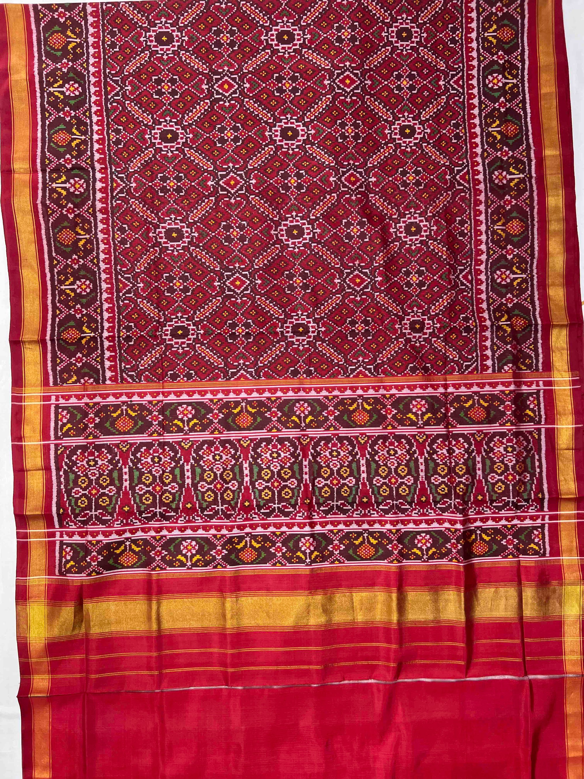 Full Red Maneckchok Hand Woven Rajkot Patola Silk Saree