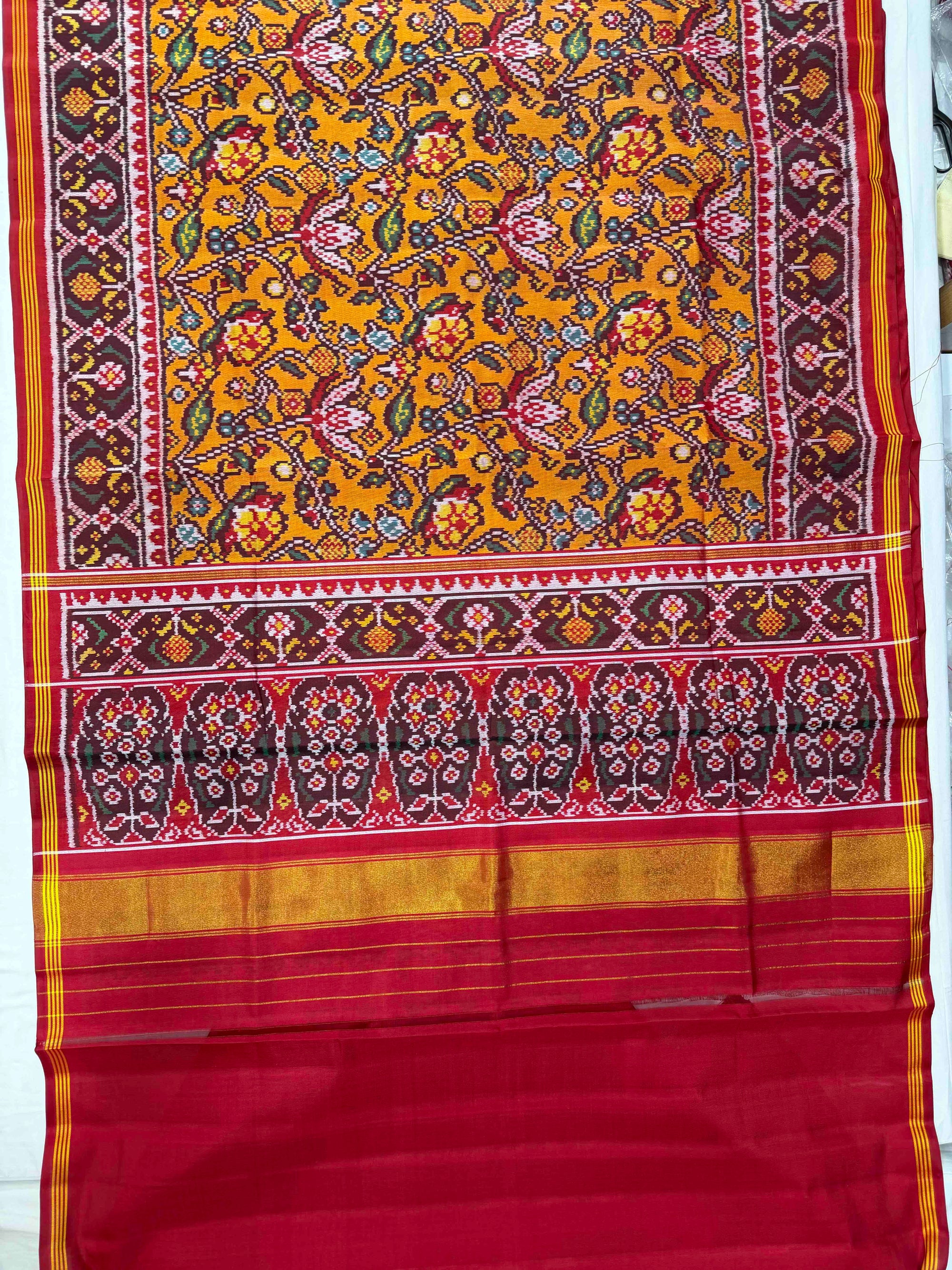 Orange & Red Hand Woven Rajkot Ikat Patola Silk Saree