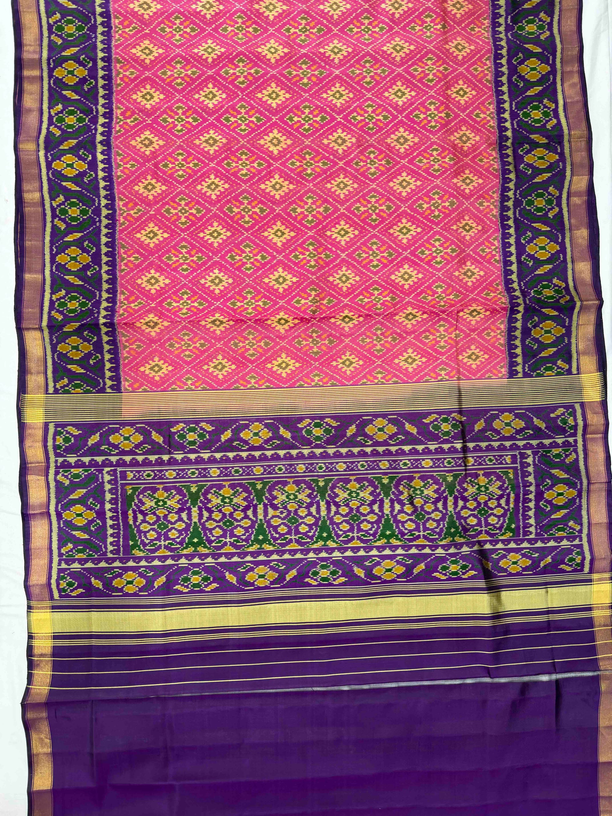 Pink And Purple Paanchanda Hand Woven Rajkot Patola Silk Saree