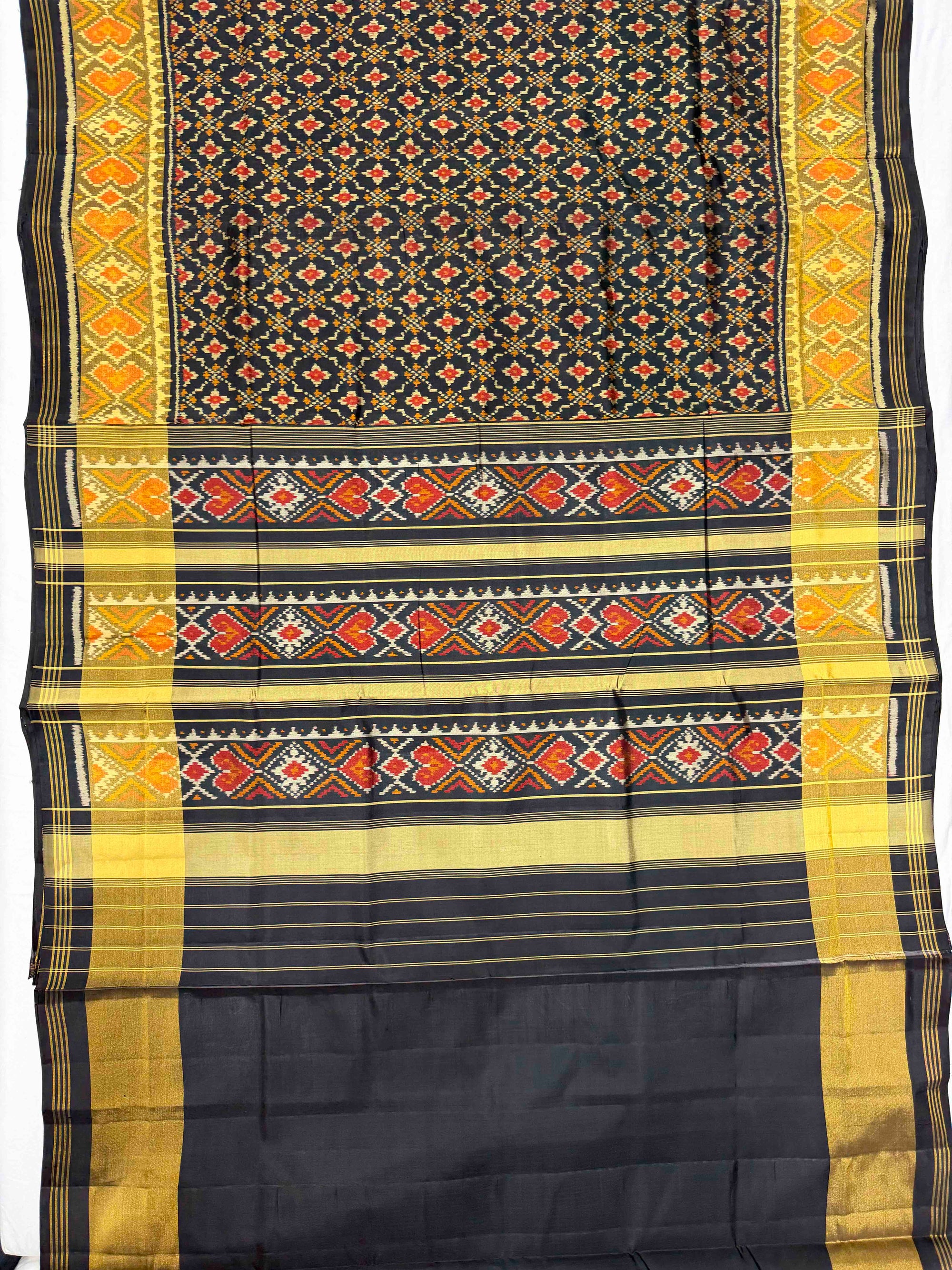 Full Black Buttonfull Bhat Hand Woven Rajkot Patola Silk Saree