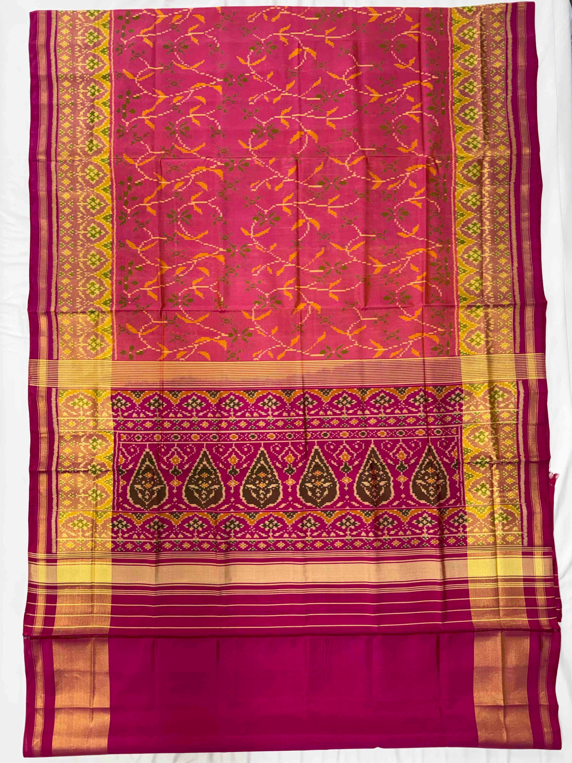 Piach With Pink Hand Woven Rajkot Patola Silk Saree