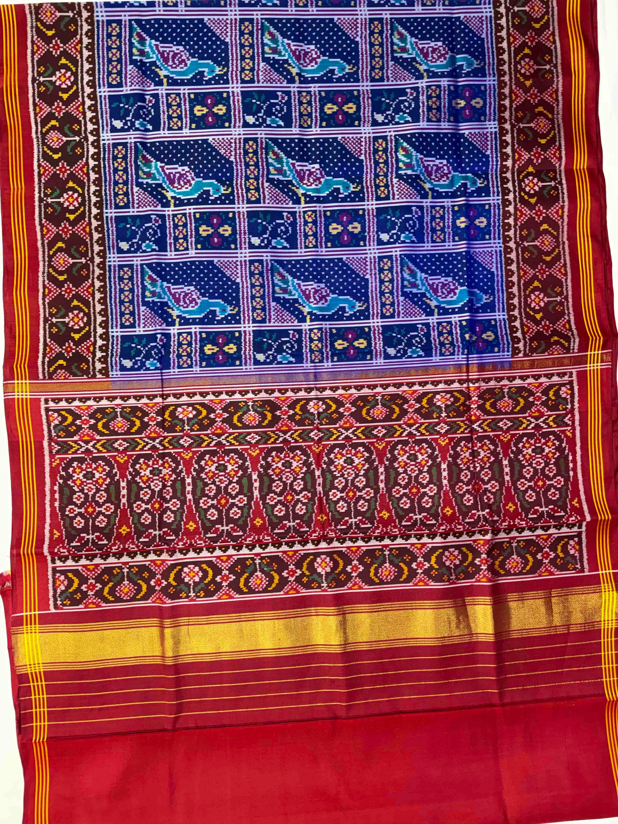 Exclusive Peacock Motifs Design Hand Woven Rajkot Ikat Patola Silk Saree