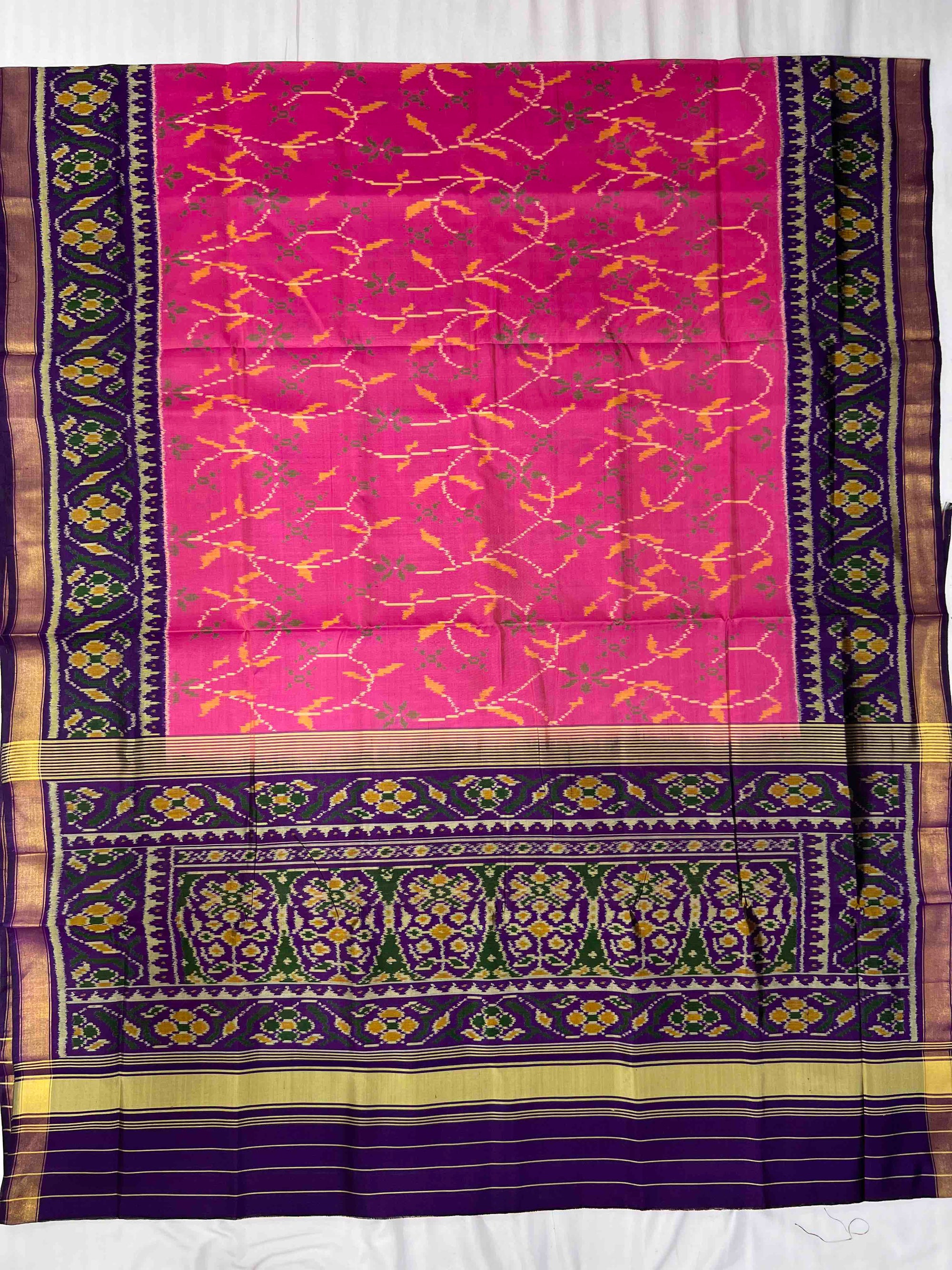 Pink & Dark Purple Fancy Hand Woven Rajkot Patola Silk Saree