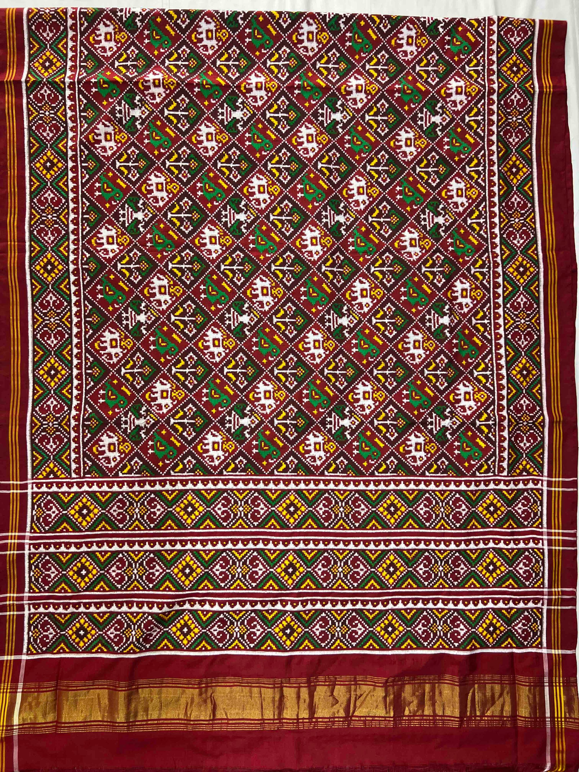 Red & Maroon Narikunj Design Pure Hand Woven Double Ikat Patola Silk Saree