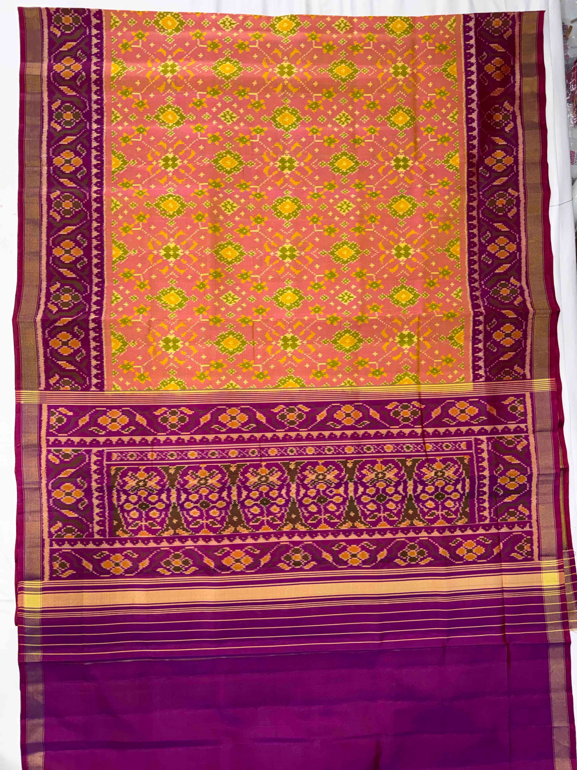 Piach With Purple Navratan Design Hand Woven Rajkot Patola Silk Saree