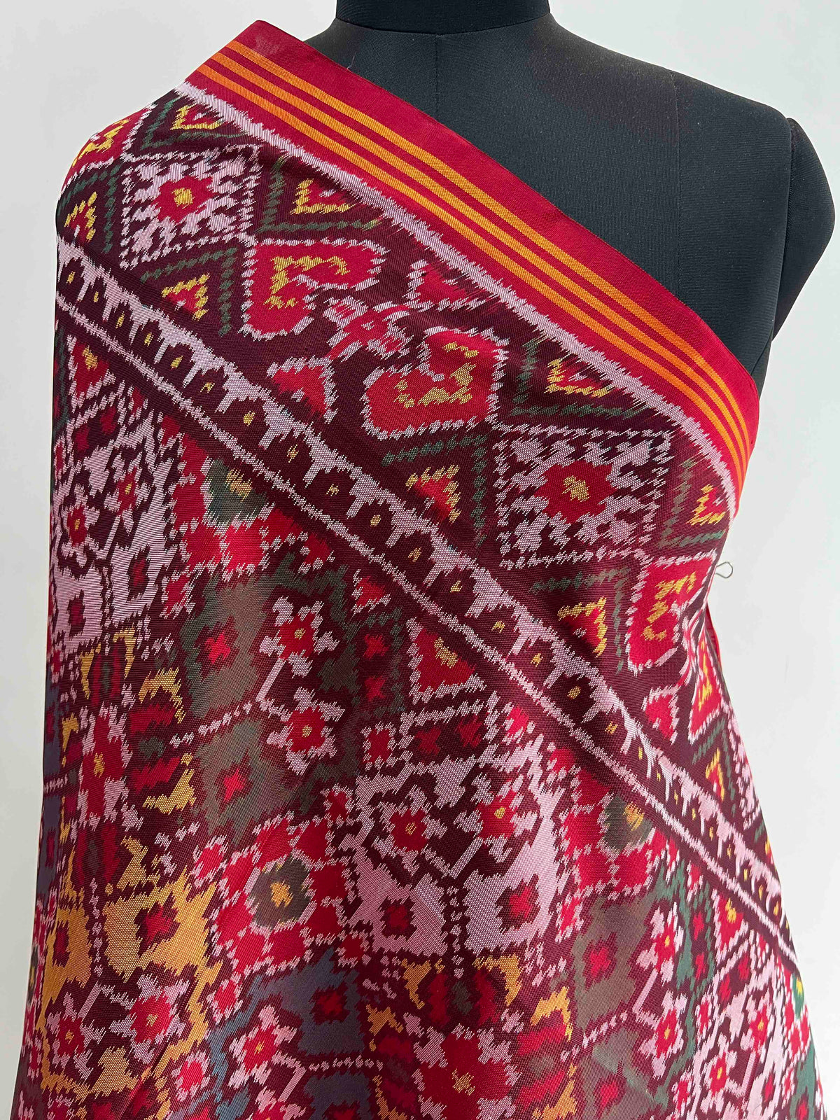 Multi With Red Navratan Design Hand Woven Rajkot ikat Patola Dupatta