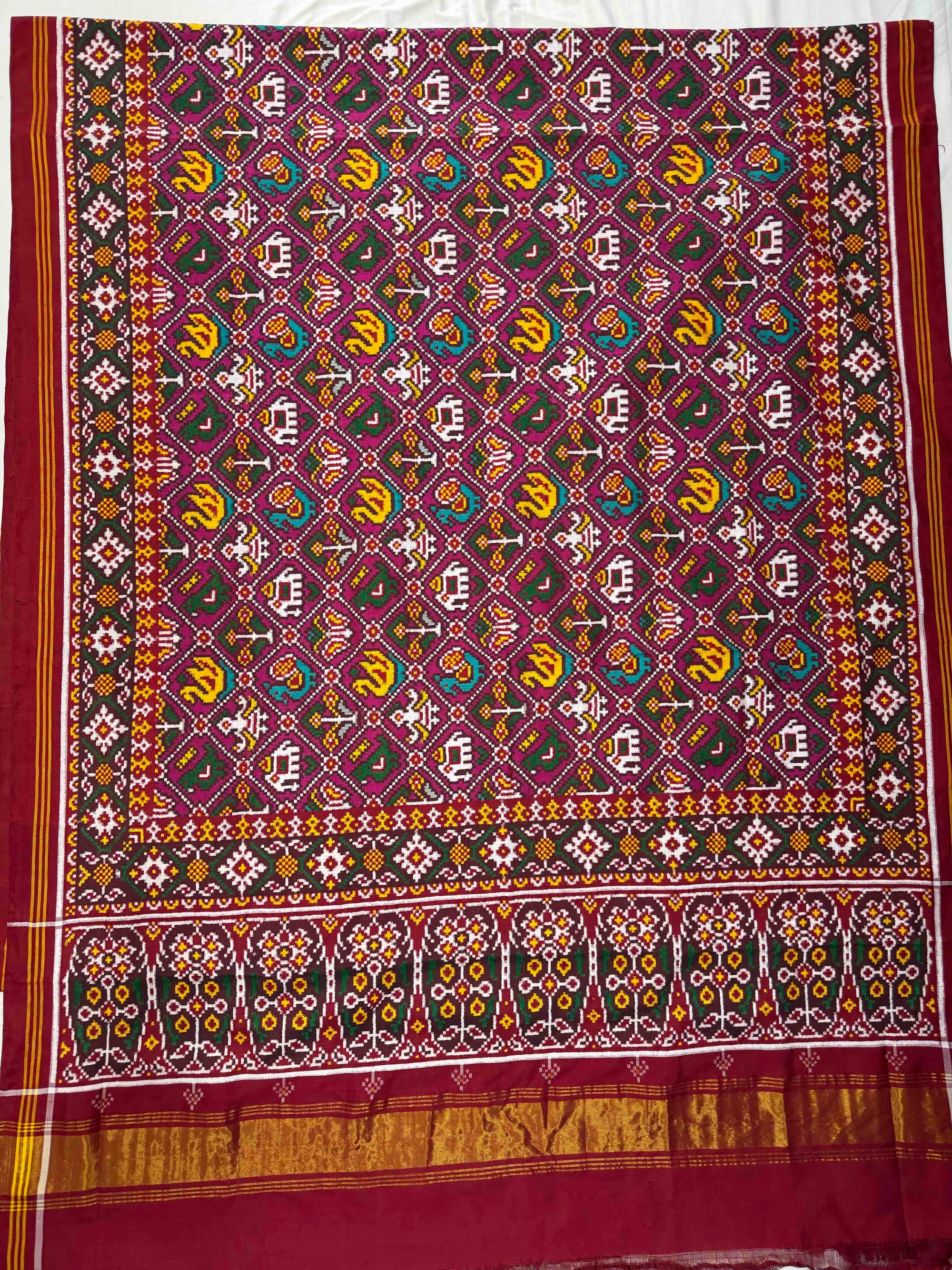 Pink & Red Narikunj Design Pure Hand Woven Double Ikat Patola Silk Saree