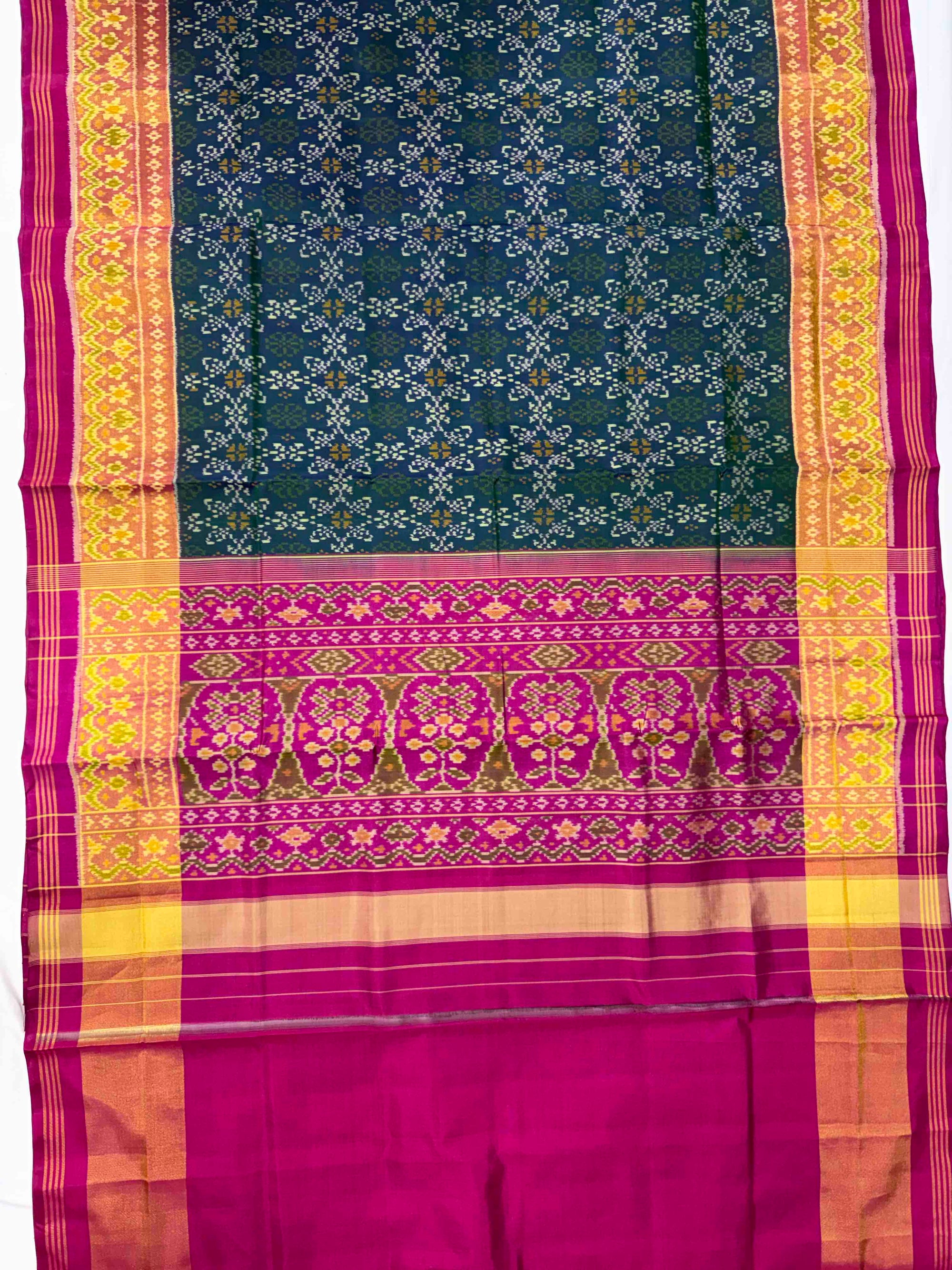 Sea Green With Pink Hand Woven Rajkot Patola Silk Saree
