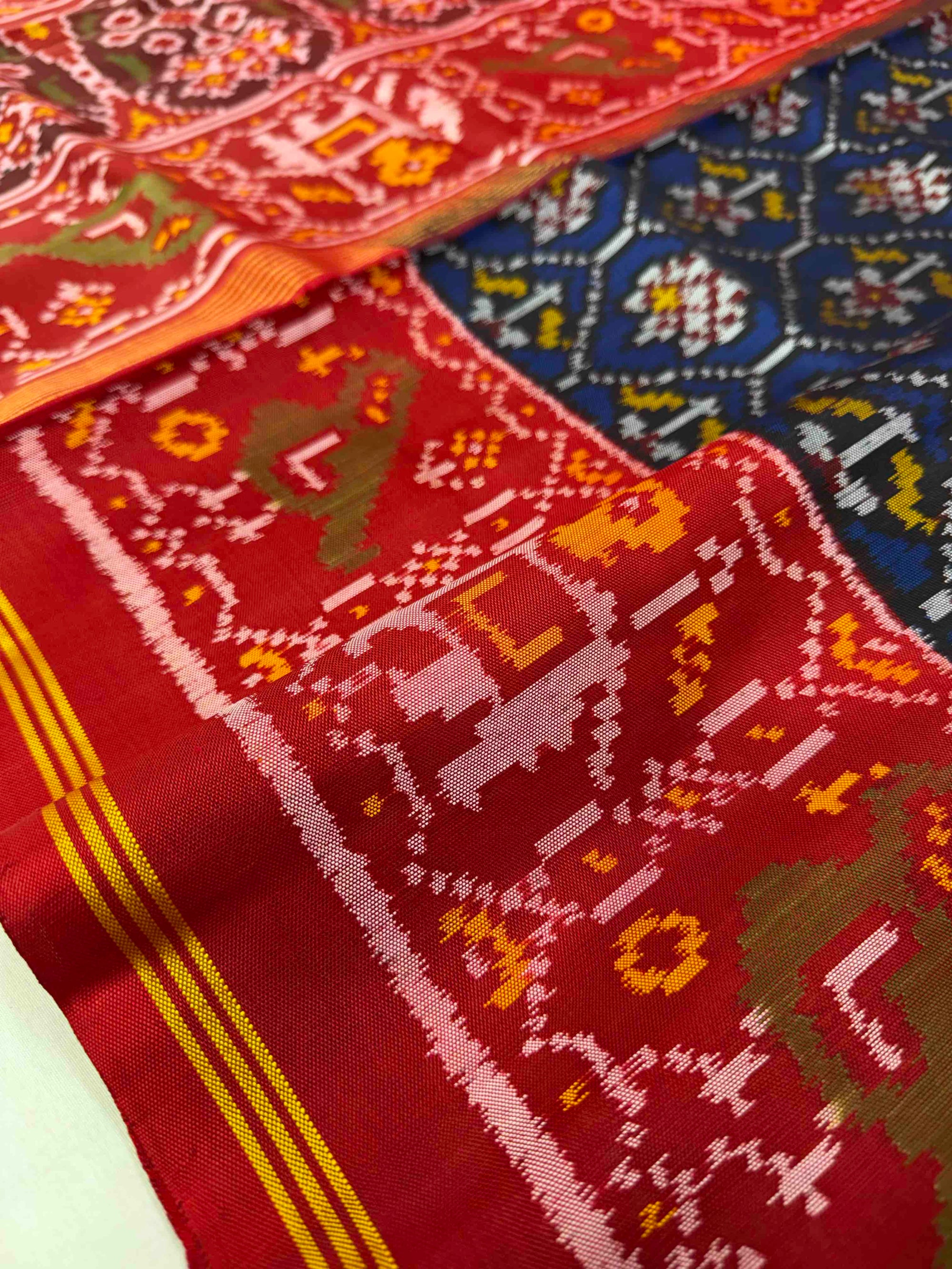 Blue & Red Rajkot Ikat Patola Silk Saree