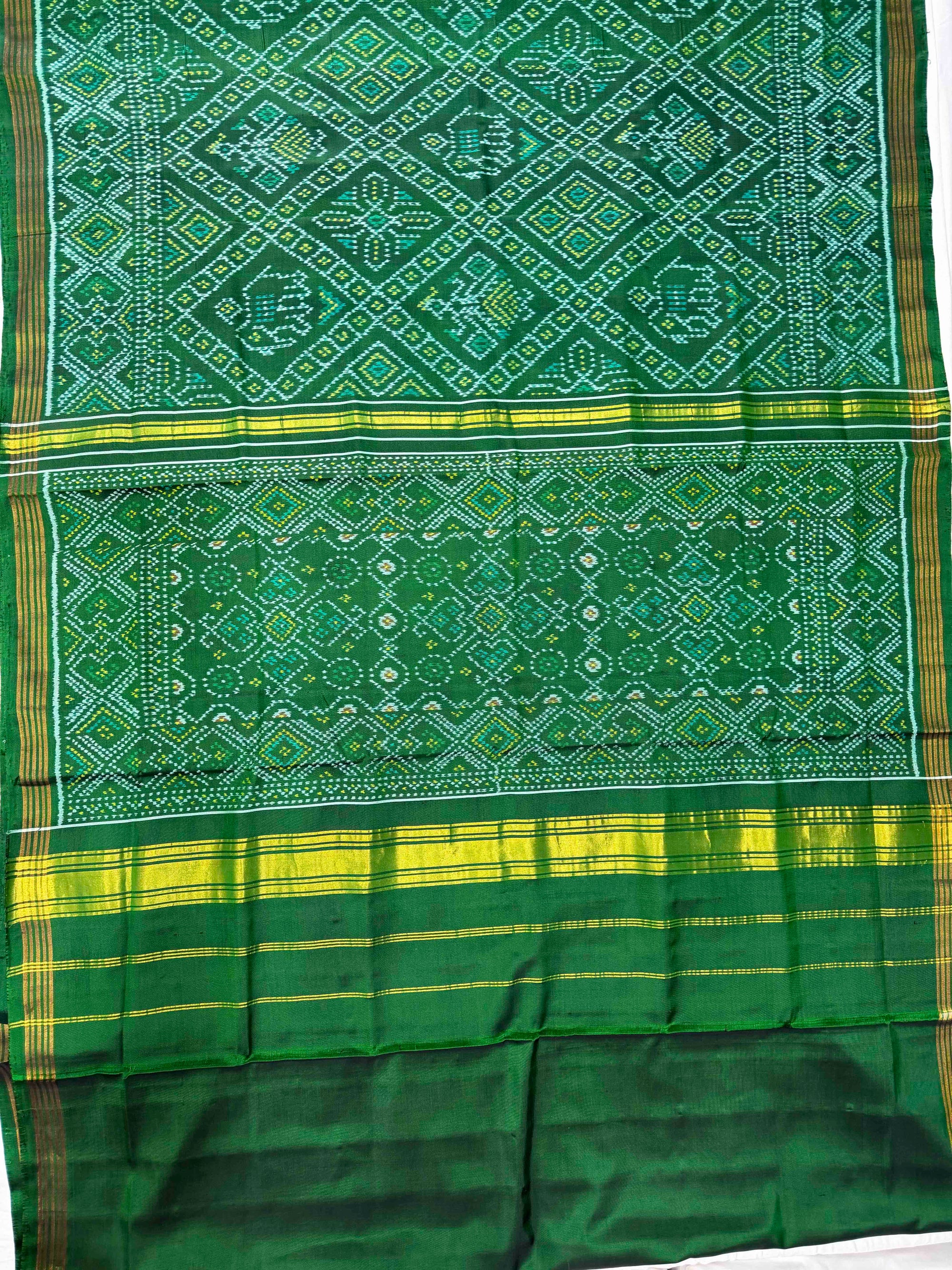 Green Bandhej Design Hand Woven Rajkot Ikat Patola Silk Saree