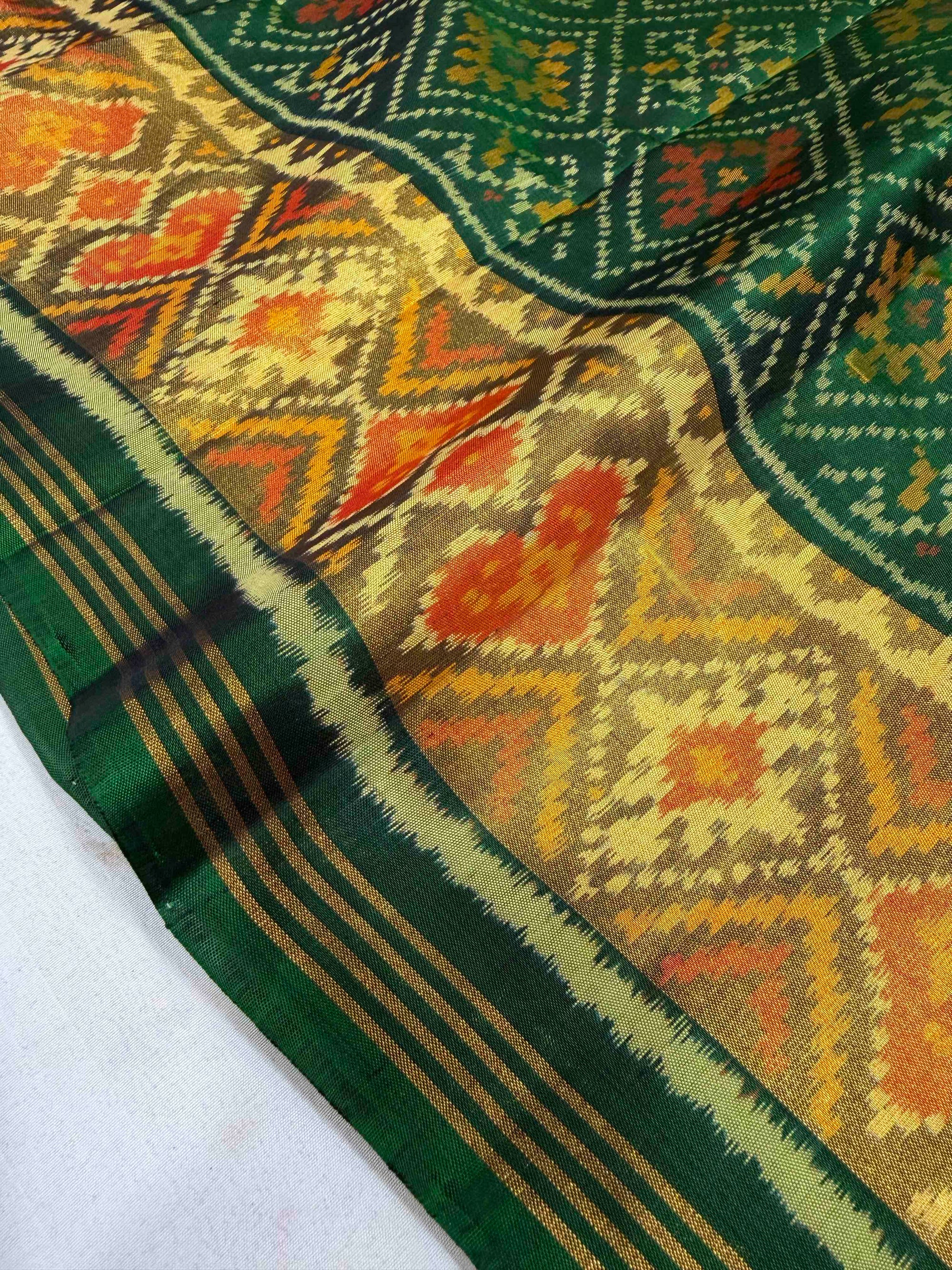 Green Paanchanda Design Hand Woven Rajkot Patola Silk Saree