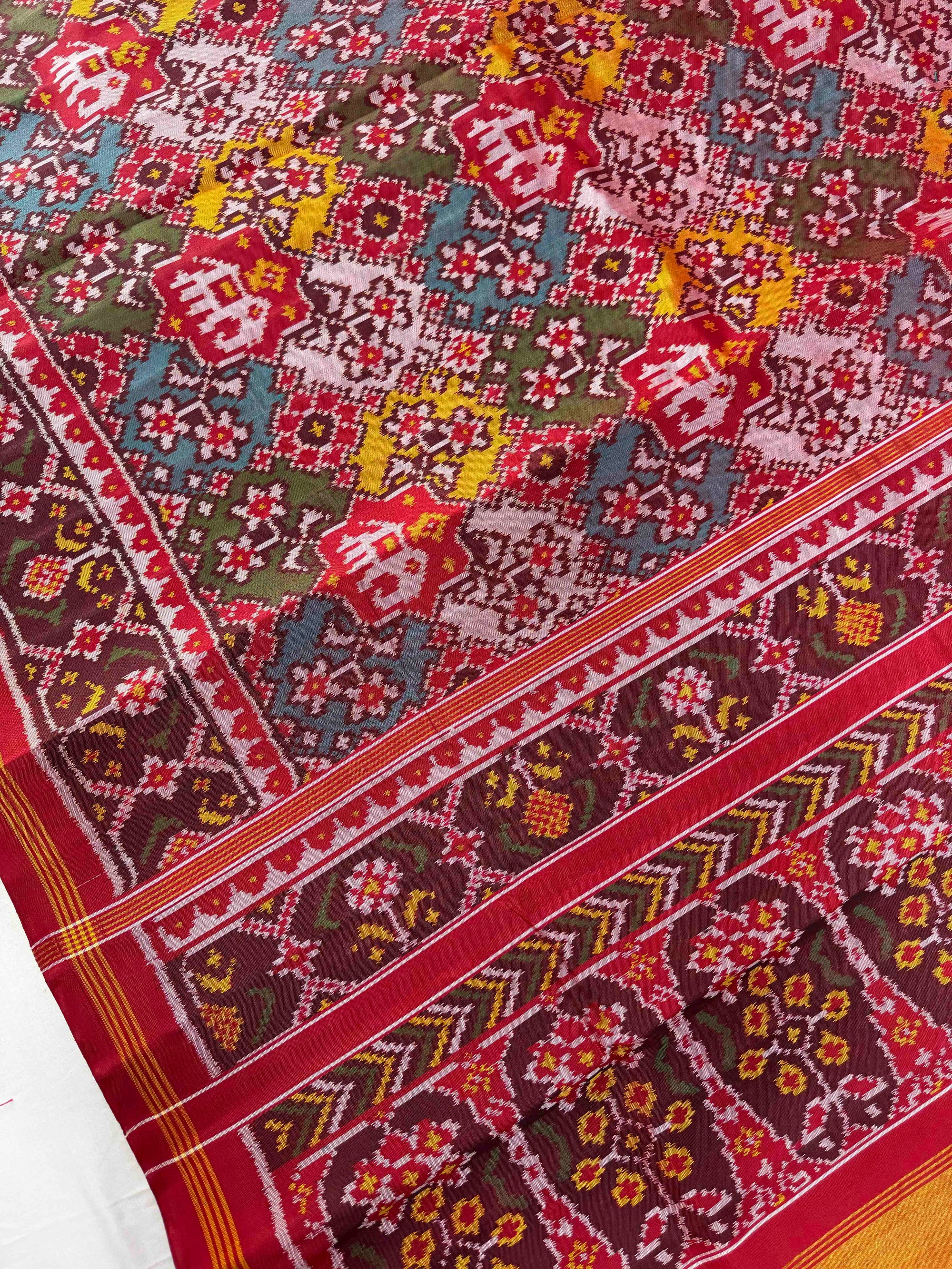 Multi With Red Hand Woven Rajkot Ikat Patola Silk Saree