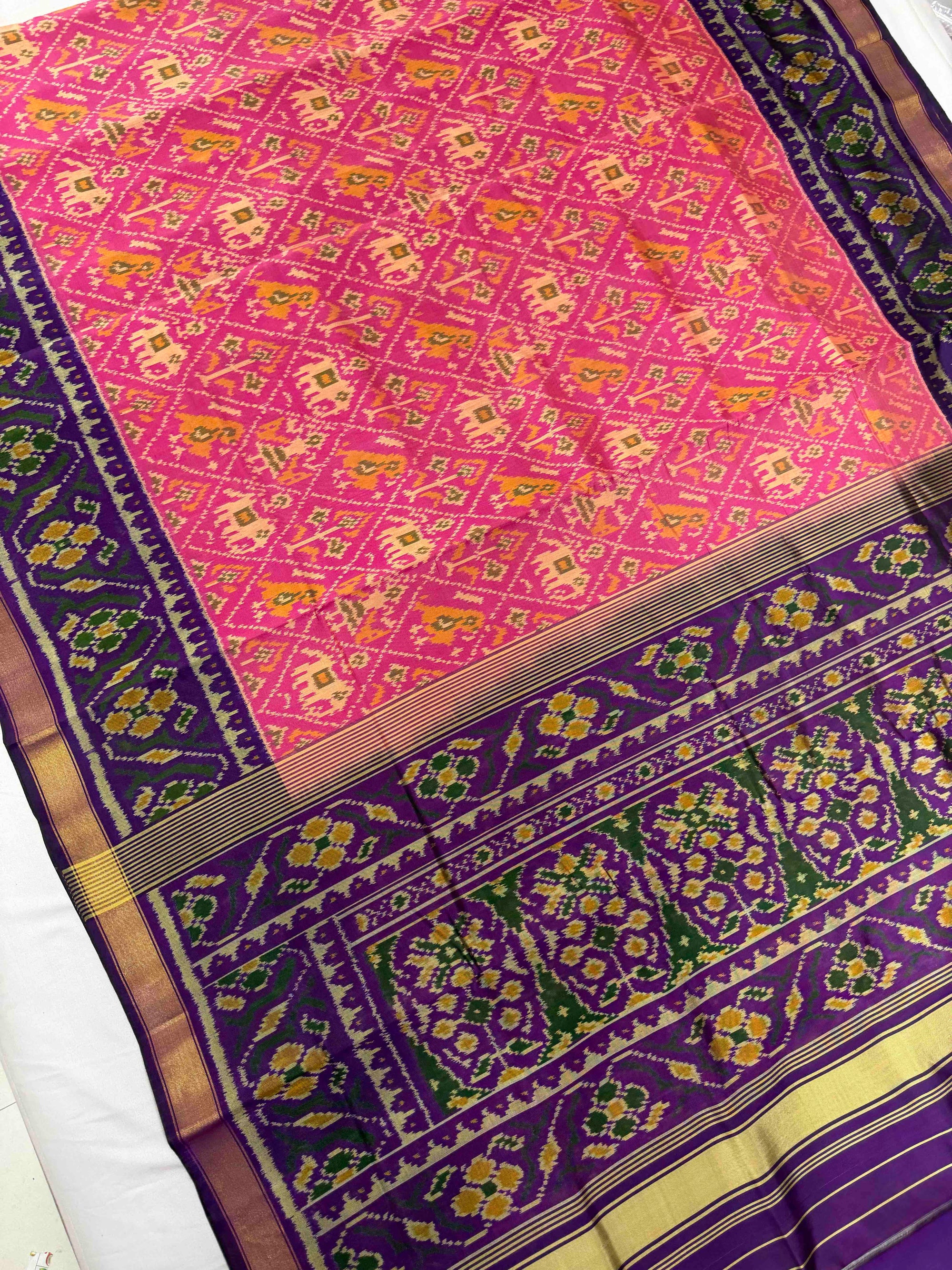 Pink And Purple Narikunj Hand Woven Rajkot Patola Silk Saree