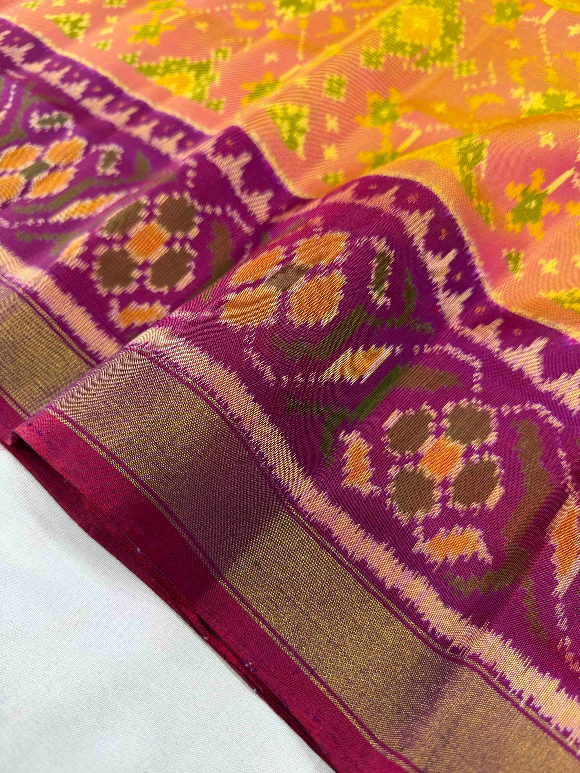 Piach With Purple Navratan Design Hand Woven Rajkot Patola Silk Saree