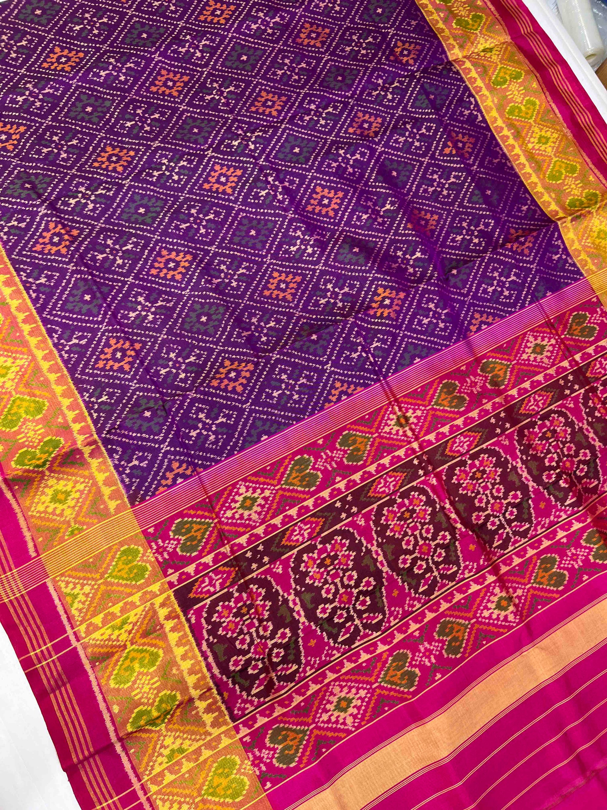 Purple & Pink Paanchanda Hand Woven Rajkot Patola Silk Saree