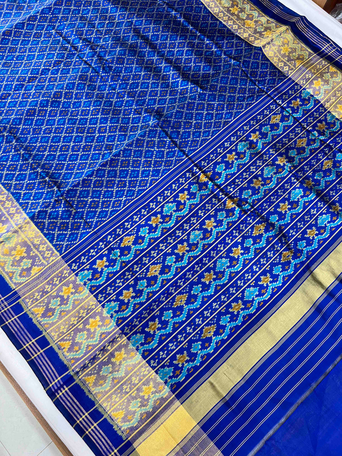 Full Blue Daliya Bhat Design Hand Woven Rajkot Patola Silk Saree