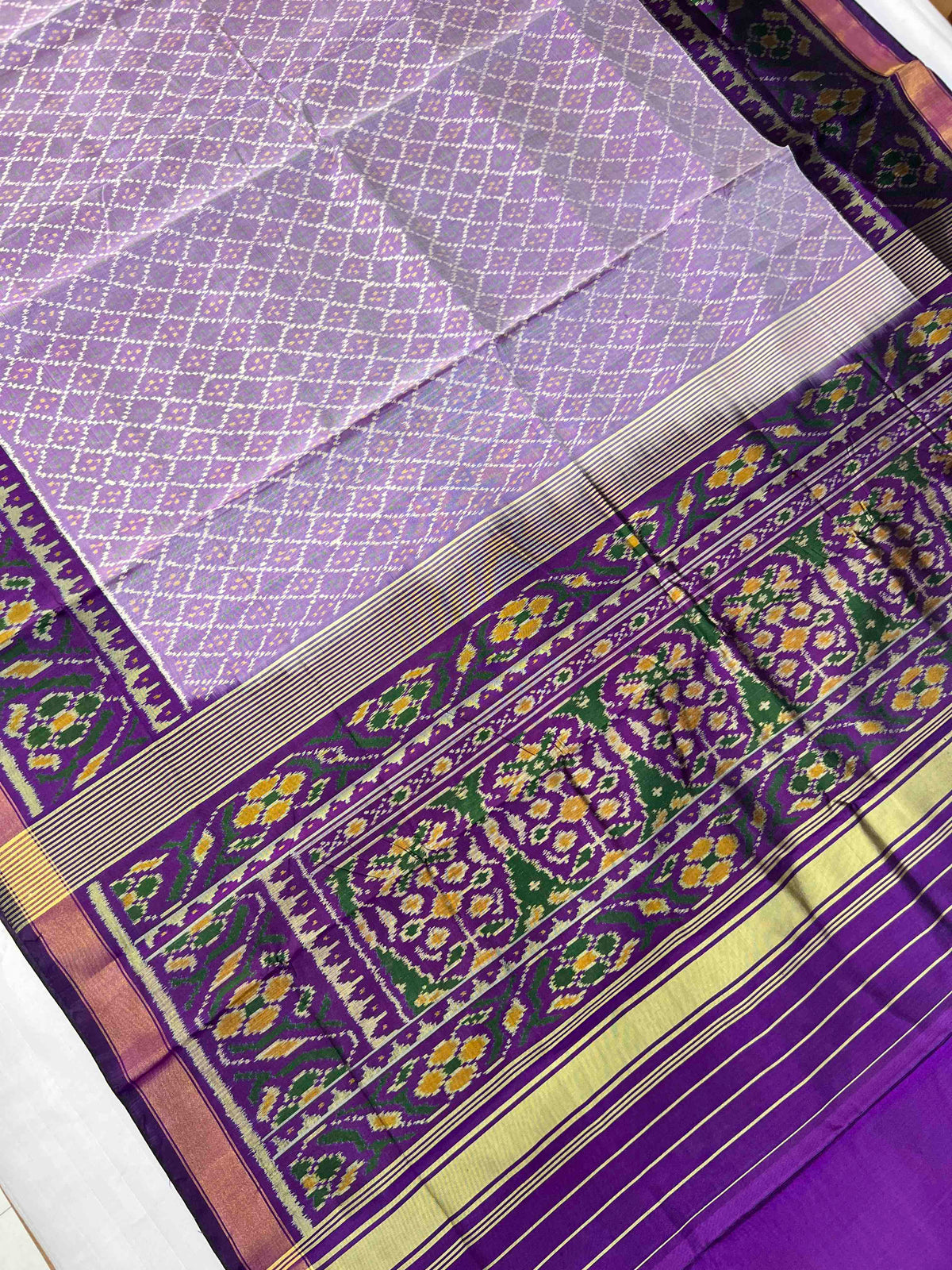 Light Purple With Dark Purple Hand Woven Rajkot Patola Silk Saree