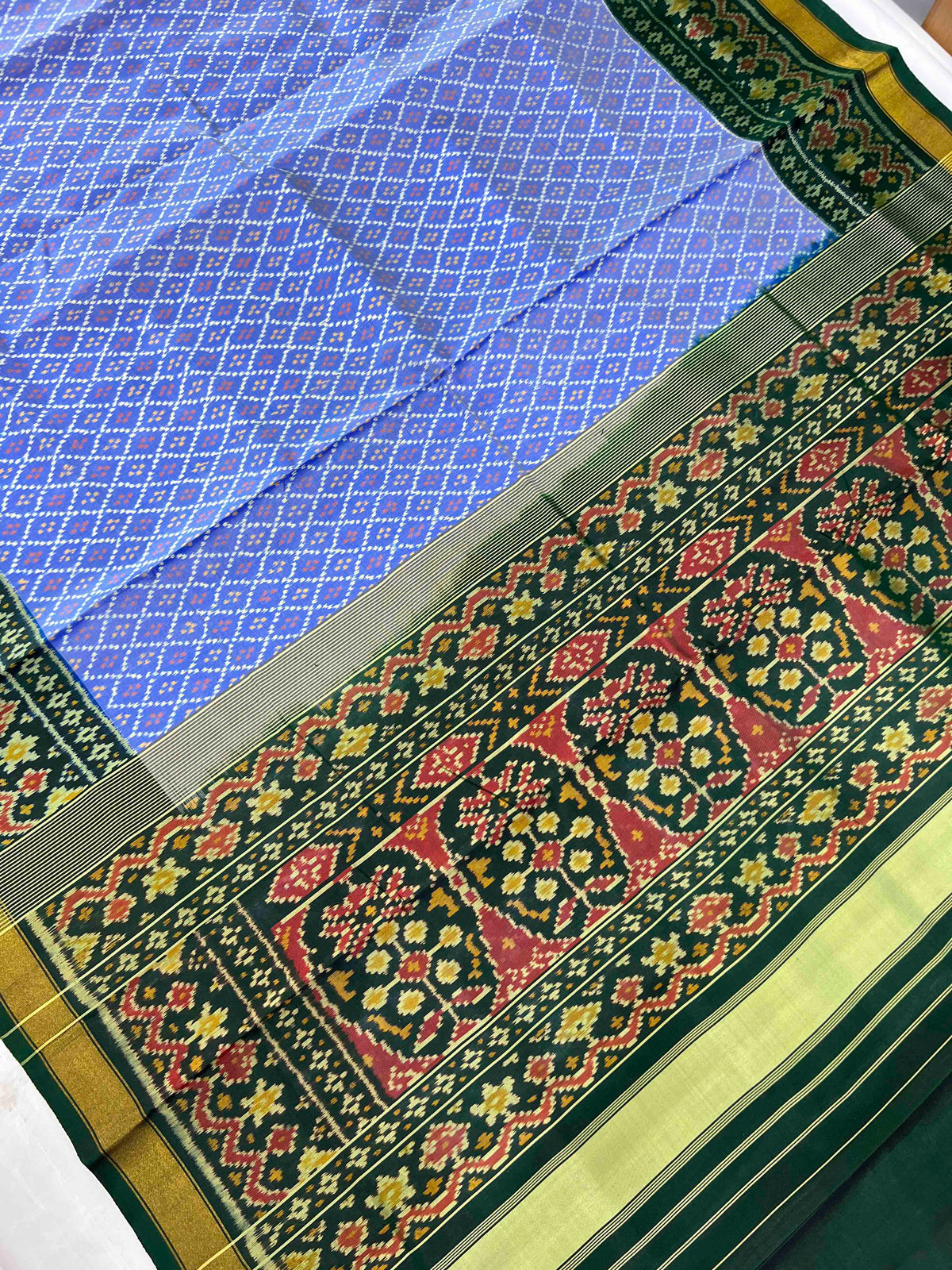 Sky Blue With Green Daliya Bhat Hand Woven Rajkot Patola Silk Saree