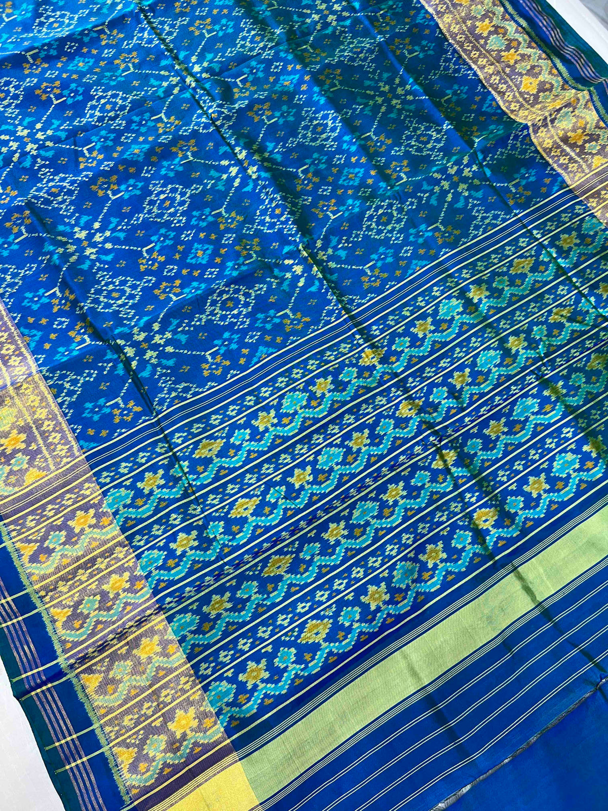Full Sky Blue Navratan Design Hand Woven Rajkot Patola Silk Saree