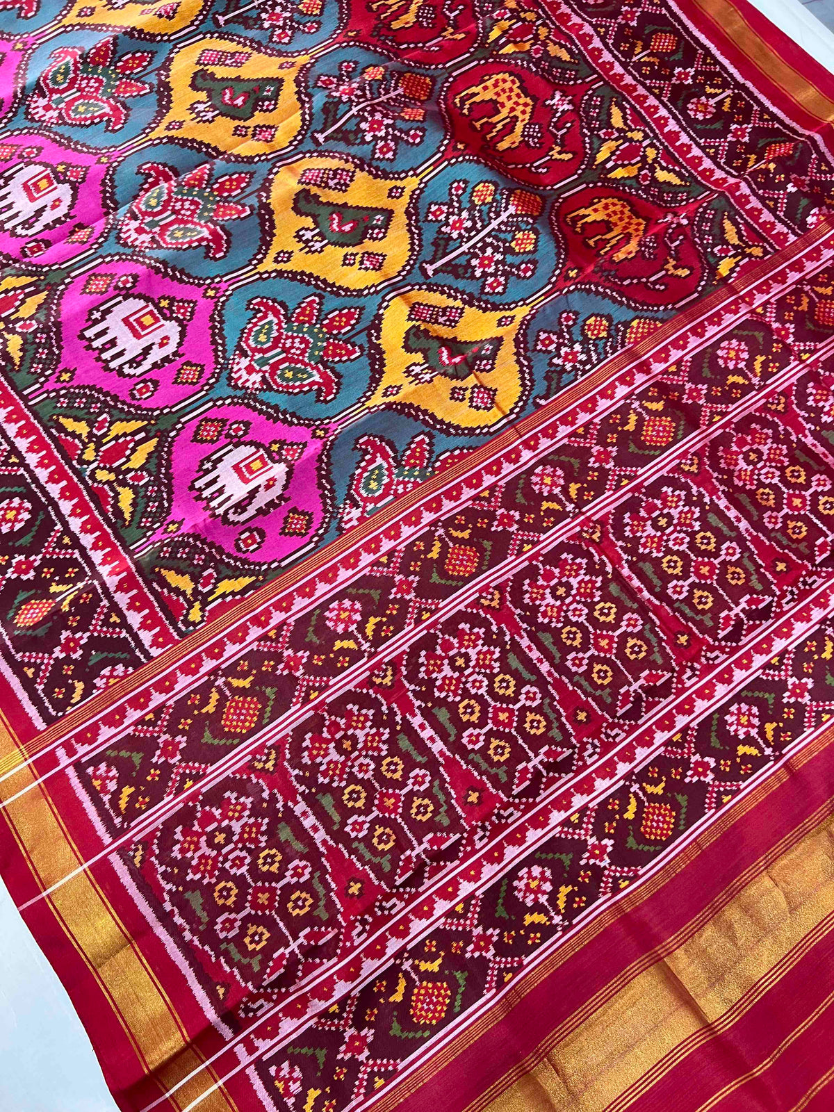 Multi With Maroon Big Motifs Hand Woven Rajkot Patola Silk Saree