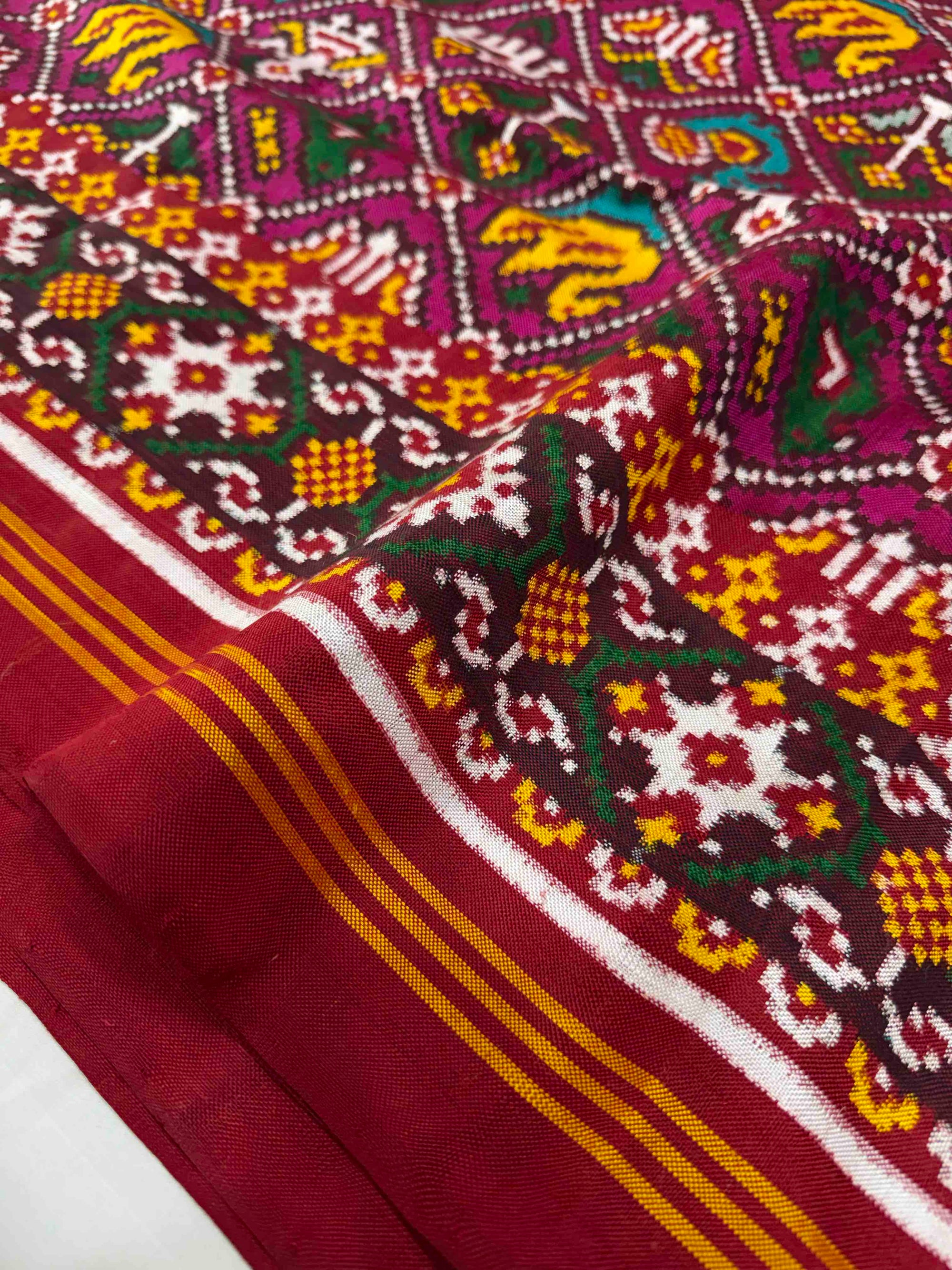 Pink & Red Narikunj Design Pure Hand Woven Double Ikat Patola Silk Saree