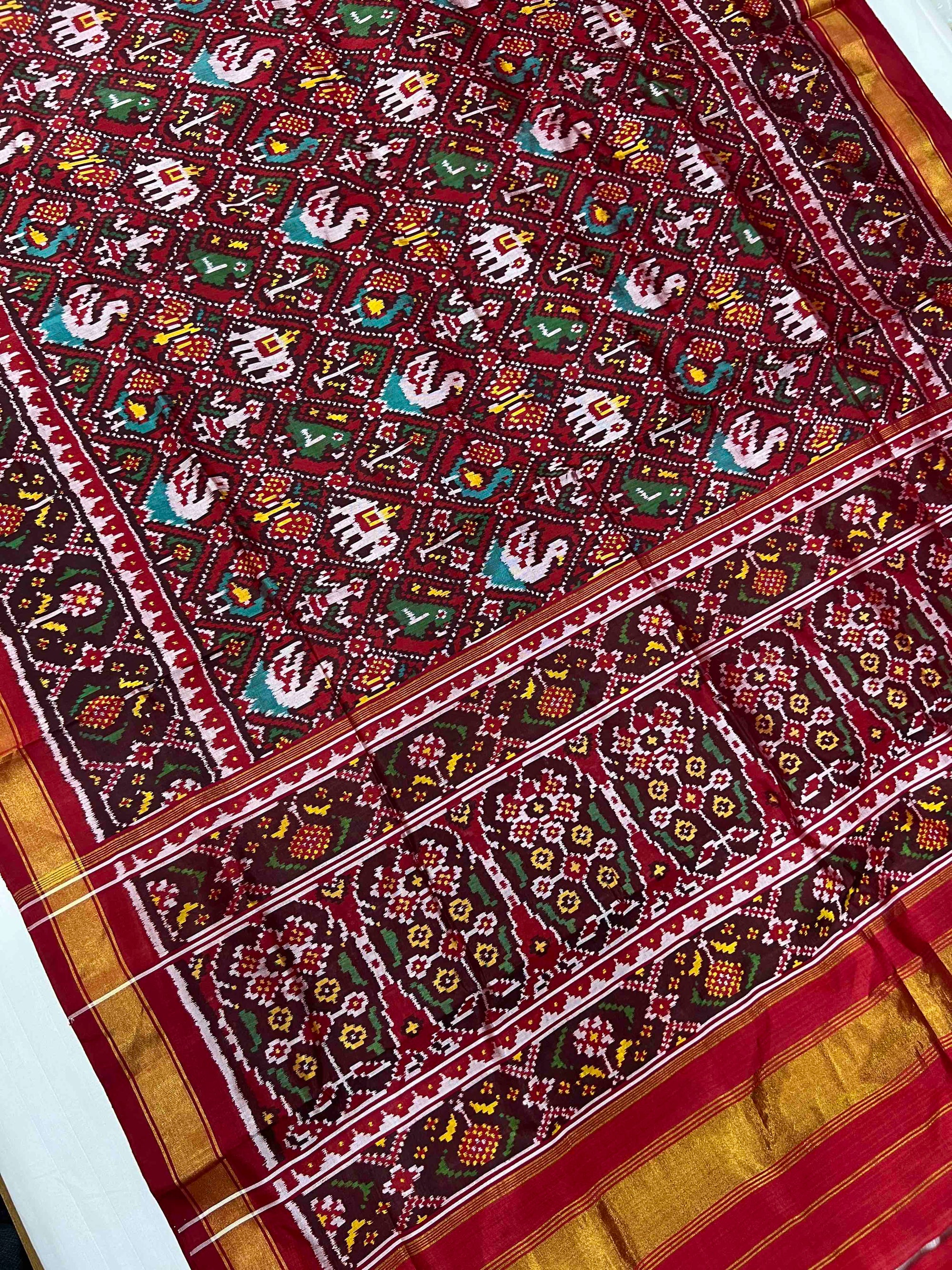 Full Red Narikunj Hand Woven Rajkot Patola Silk Saree