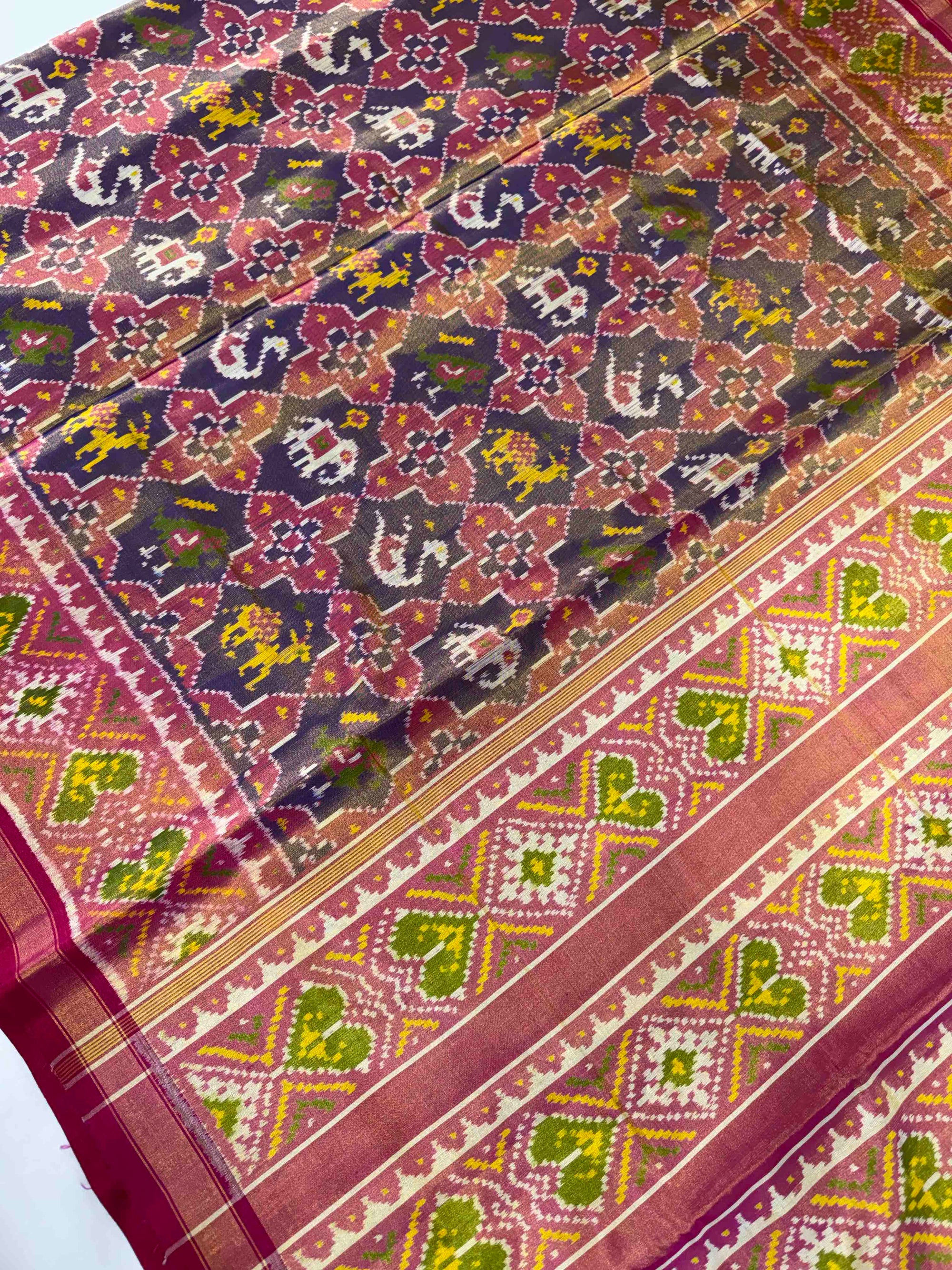 Purple & Pink Full Tissue Hand Woven Rajkot Patola Silk Saree
