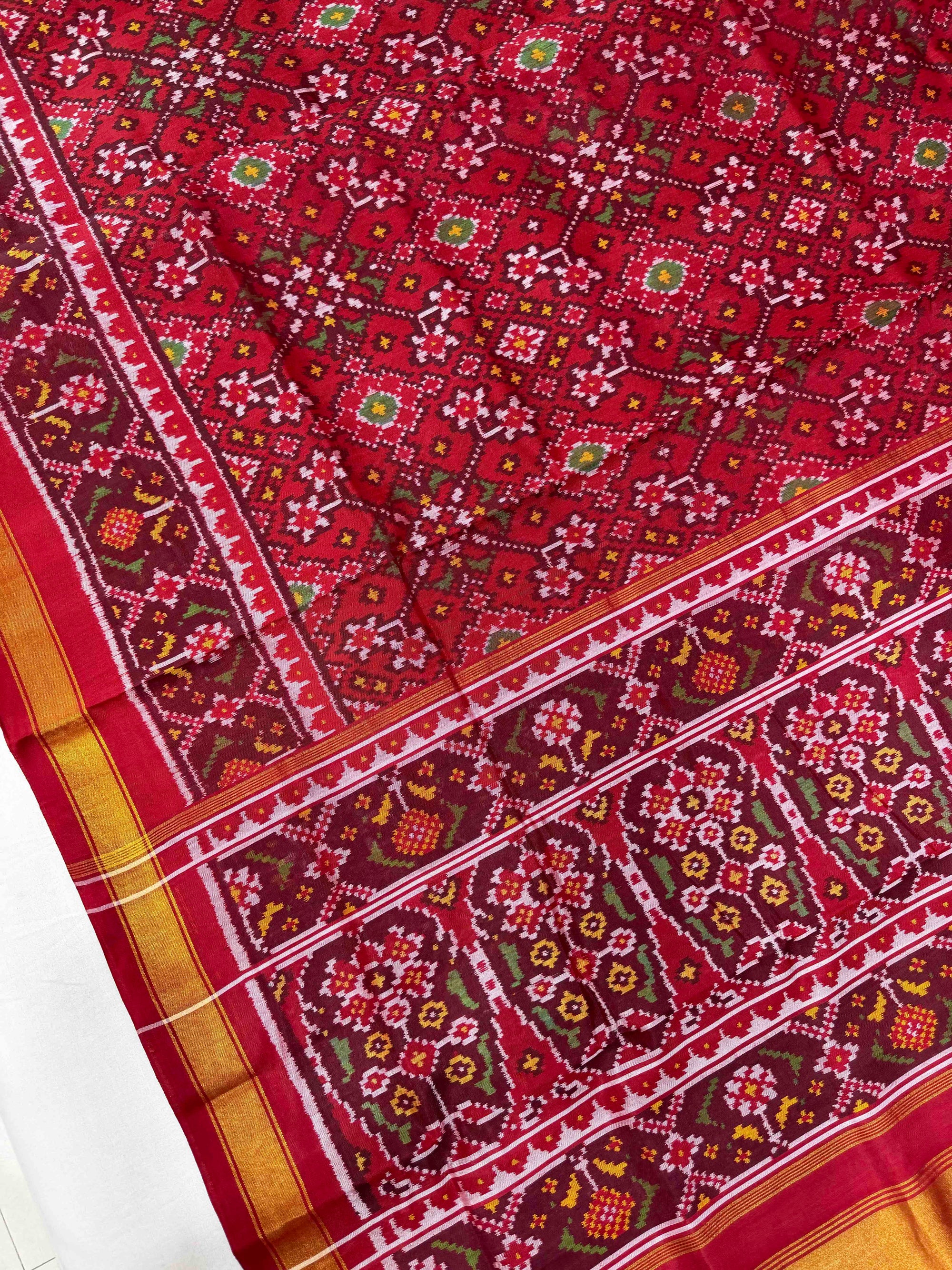 Red Navratan Hand Woven Rajkot Patola Silk Saree