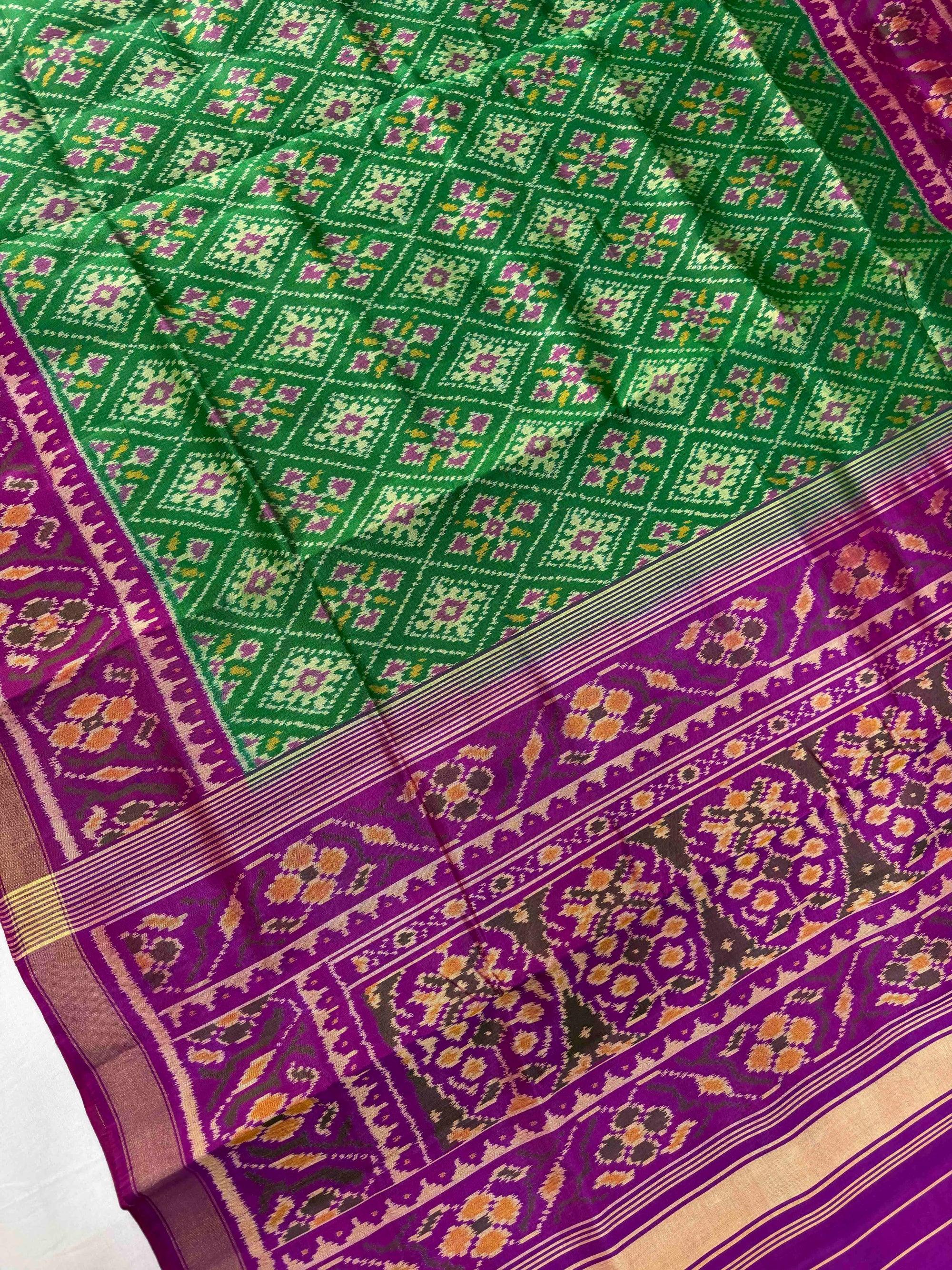 Green & Purple Paanchanda Hand Woven Rajkot Patola Silk Saree