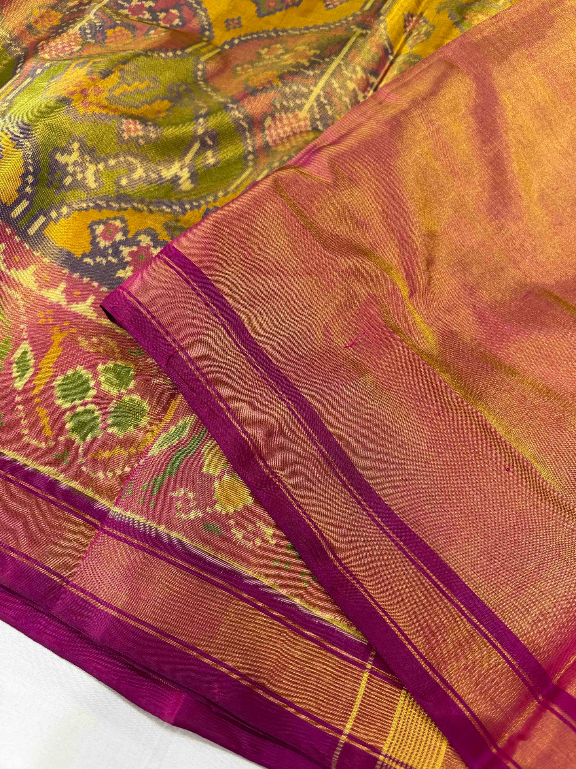 Multi Figure With Pink Border Pallu Tissue Double Zari Patola Saree