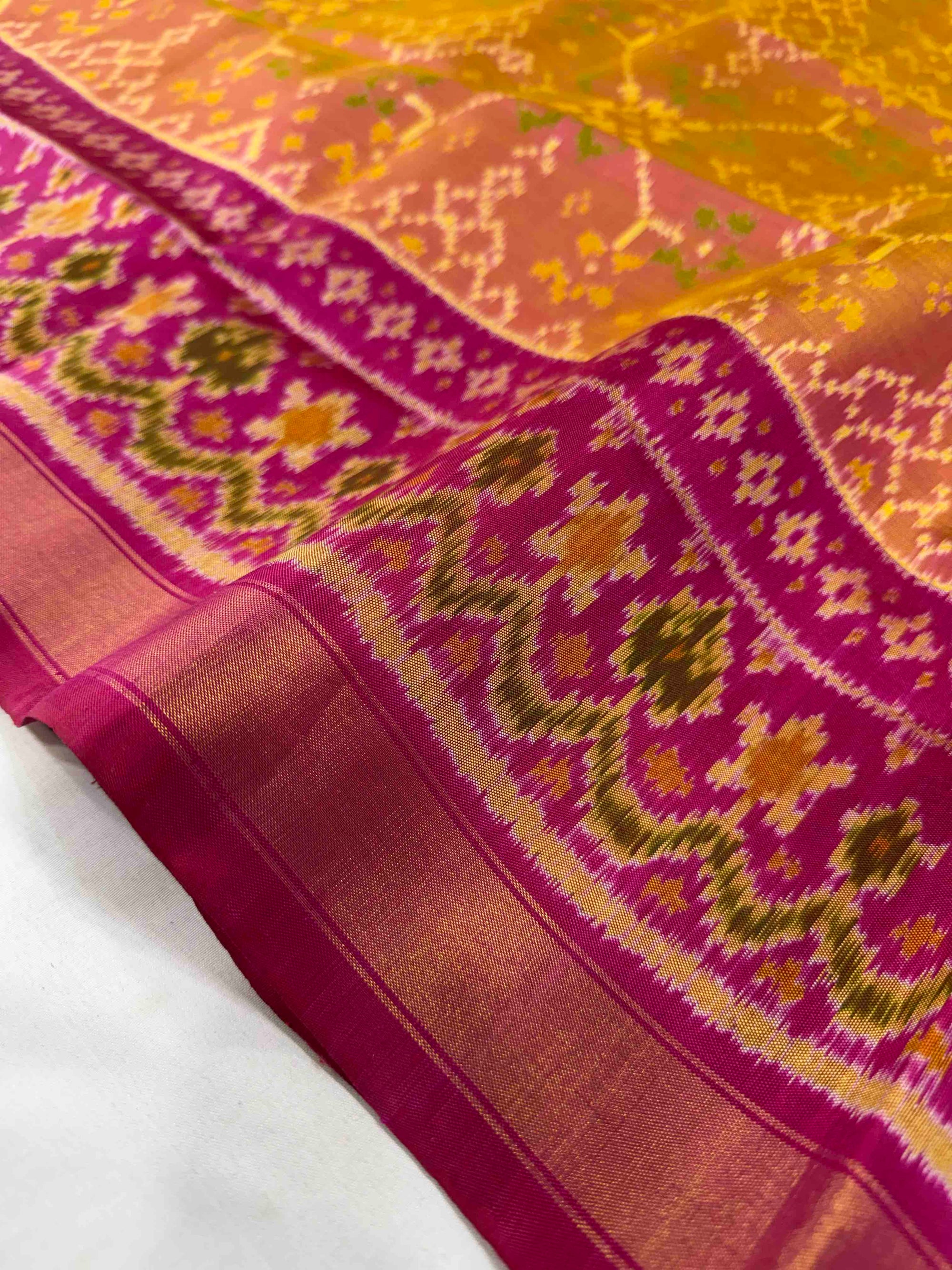 Musturd With Pink Hand Woven Rajkot Patola Silk Saree