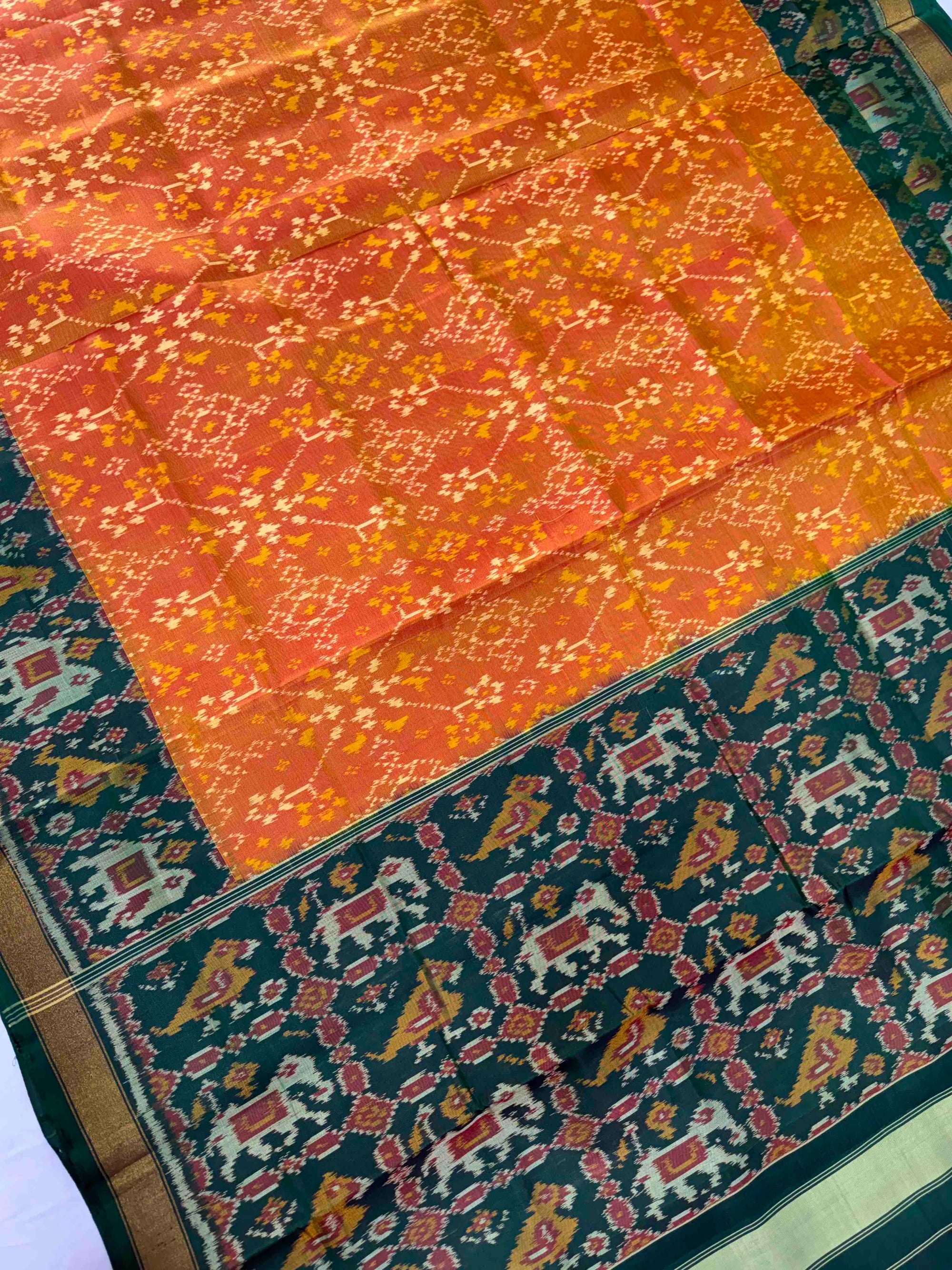 Yellow & Green Navratan Hand Woven Rajkot Patola Silk Saree