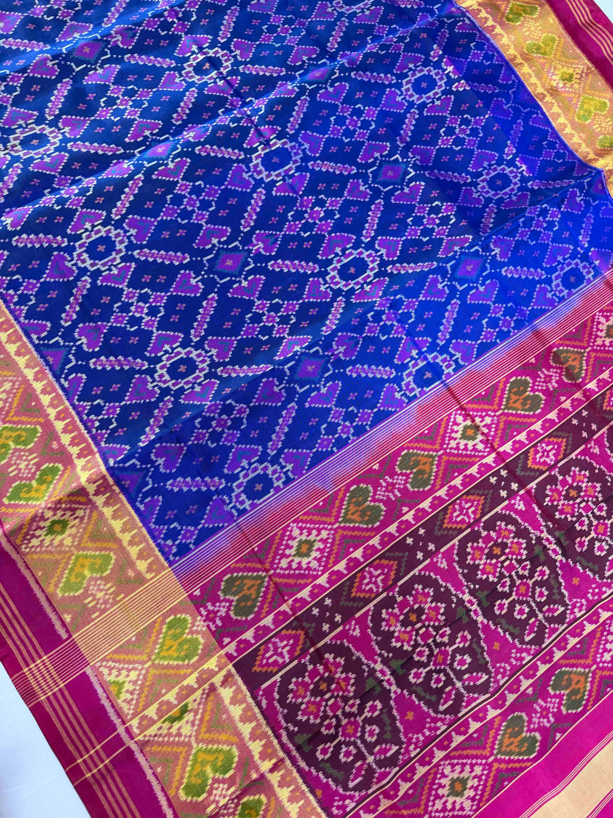 Blue & Pink Maneckchok Hand Woven Rajkot Patola Silk Saree